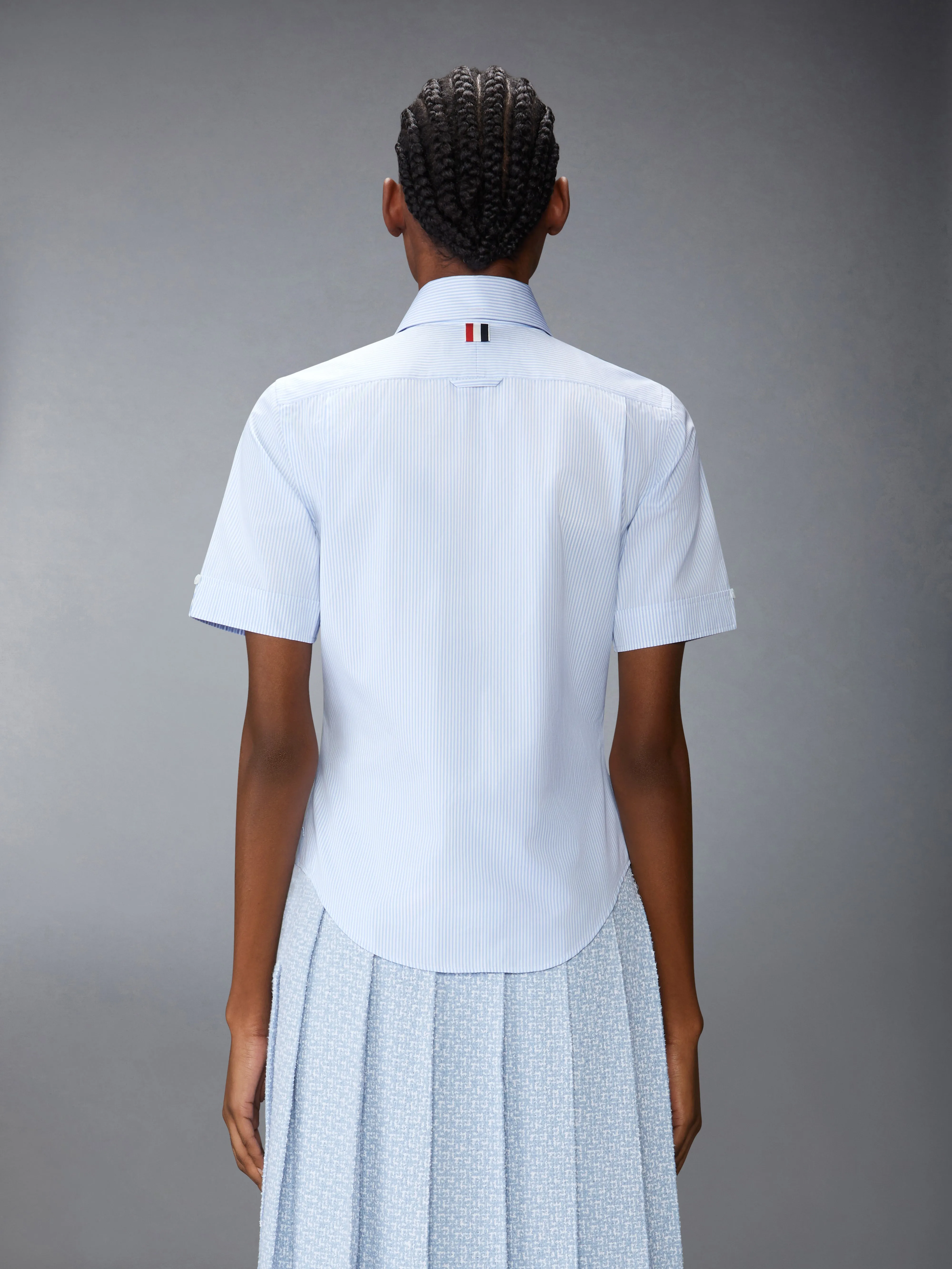 MICRO UNIVERSITY STRIPED POPLIN SHORT SLEEVE SHIRT sold by Thom Browne product image thumbnail 3