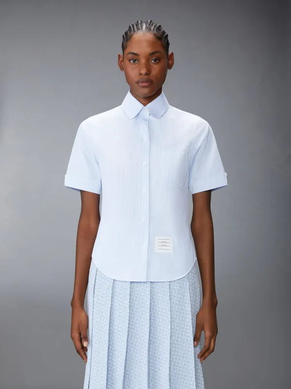 MICRO UNIVERSITY STRIPED POPLIN SHORT SLEEVE SHIRT sold by Thom Browne
