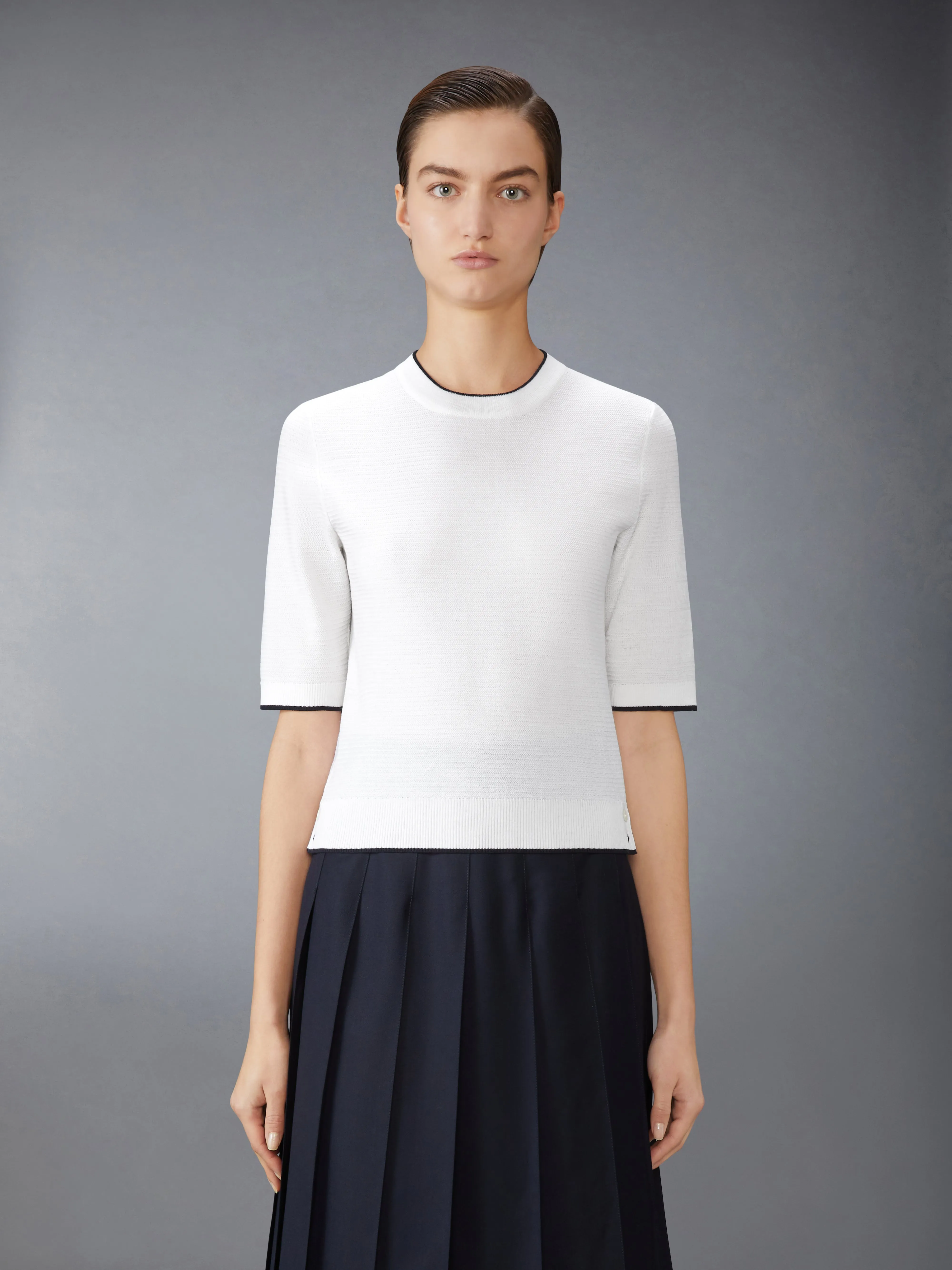 WOOL CREPE 4-BAR TEE sold by Thom Browne