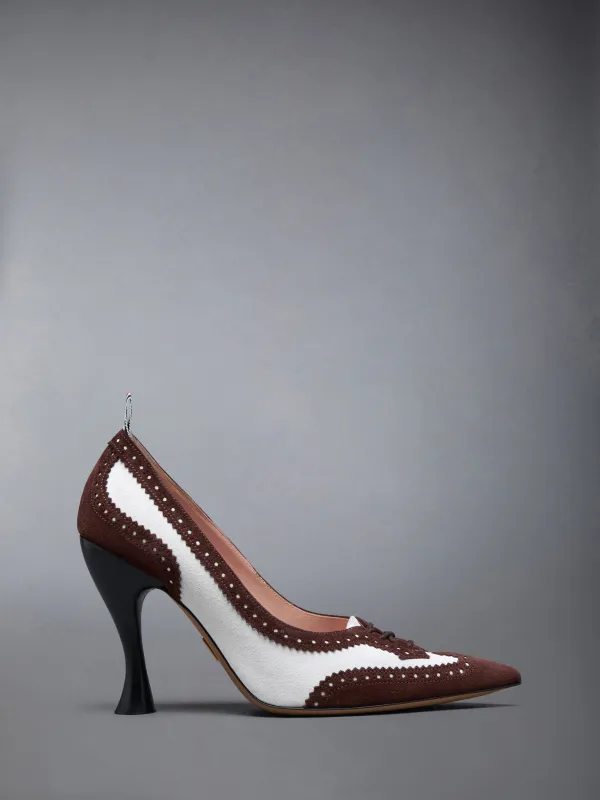 CALF SUEDE LOW THROAT WINGTIP PUMP 90MM sold by Thom Browne