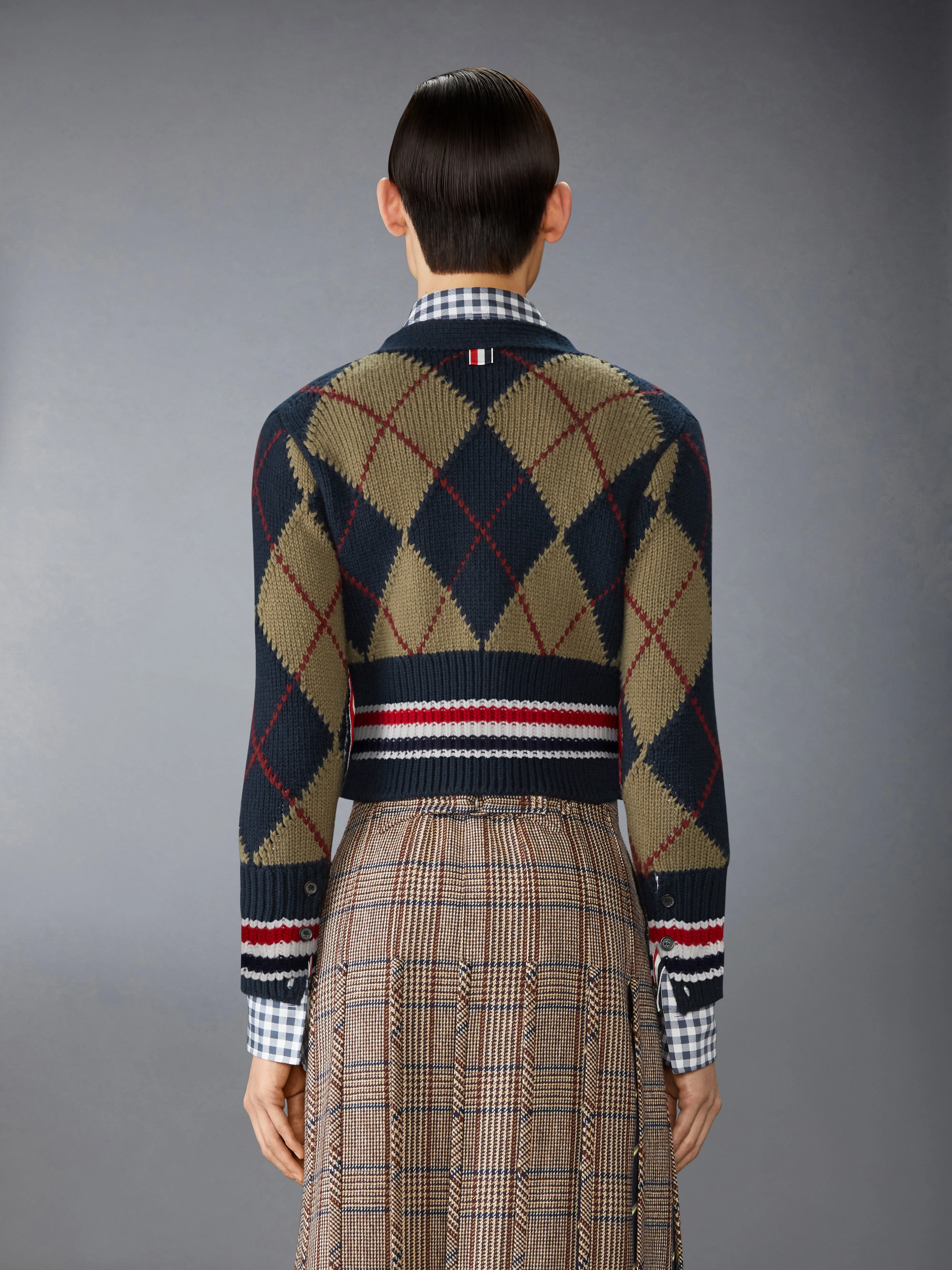 MERINO WOOL ARGYLE INTARSIA V NECK CARDIGAN sold by Thom Browne product image thumbnail 2