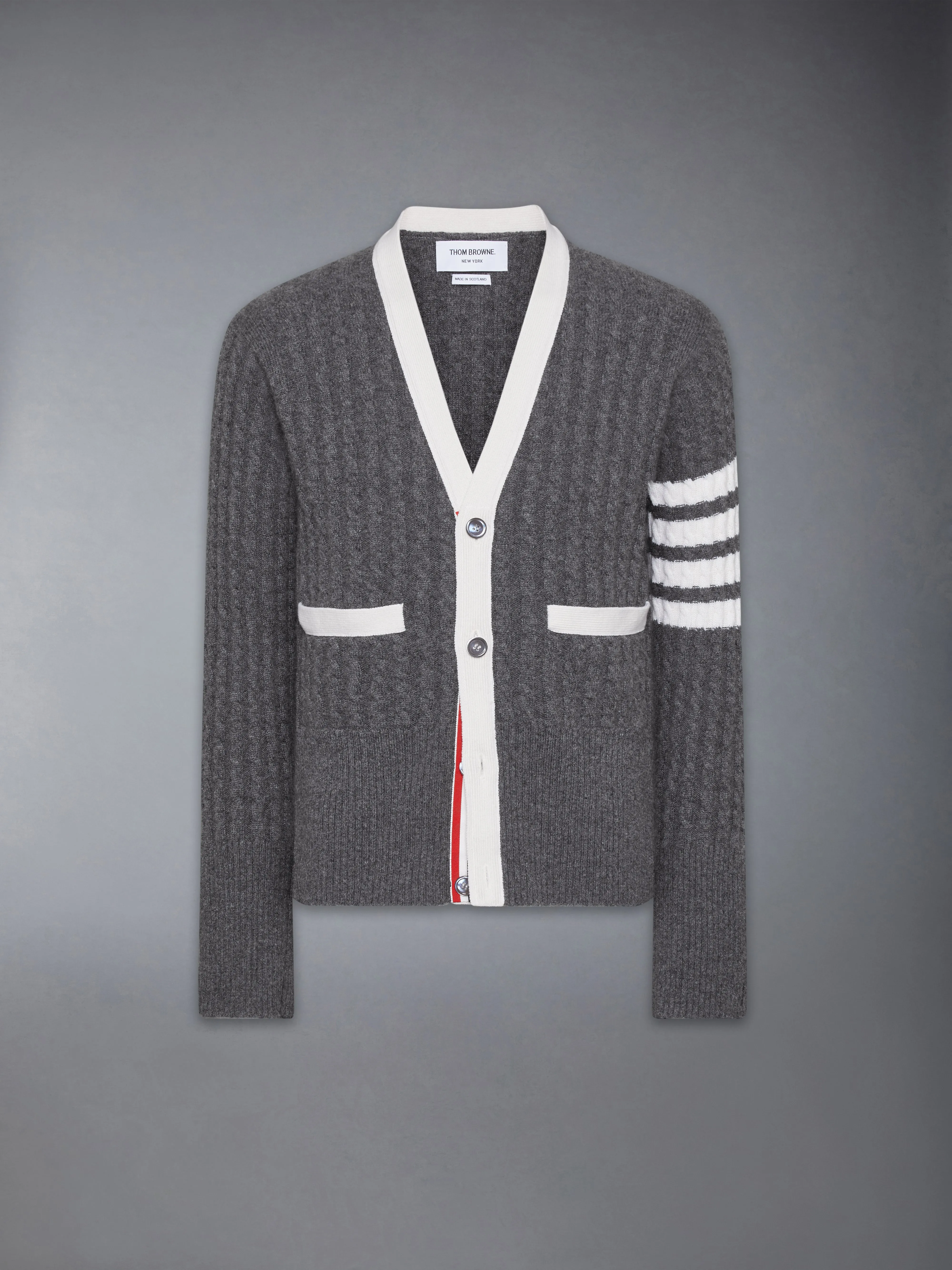 CASHMERE 4-BAR V NECK CARDIGAN sold by Thom Browne product image thumbnail 5