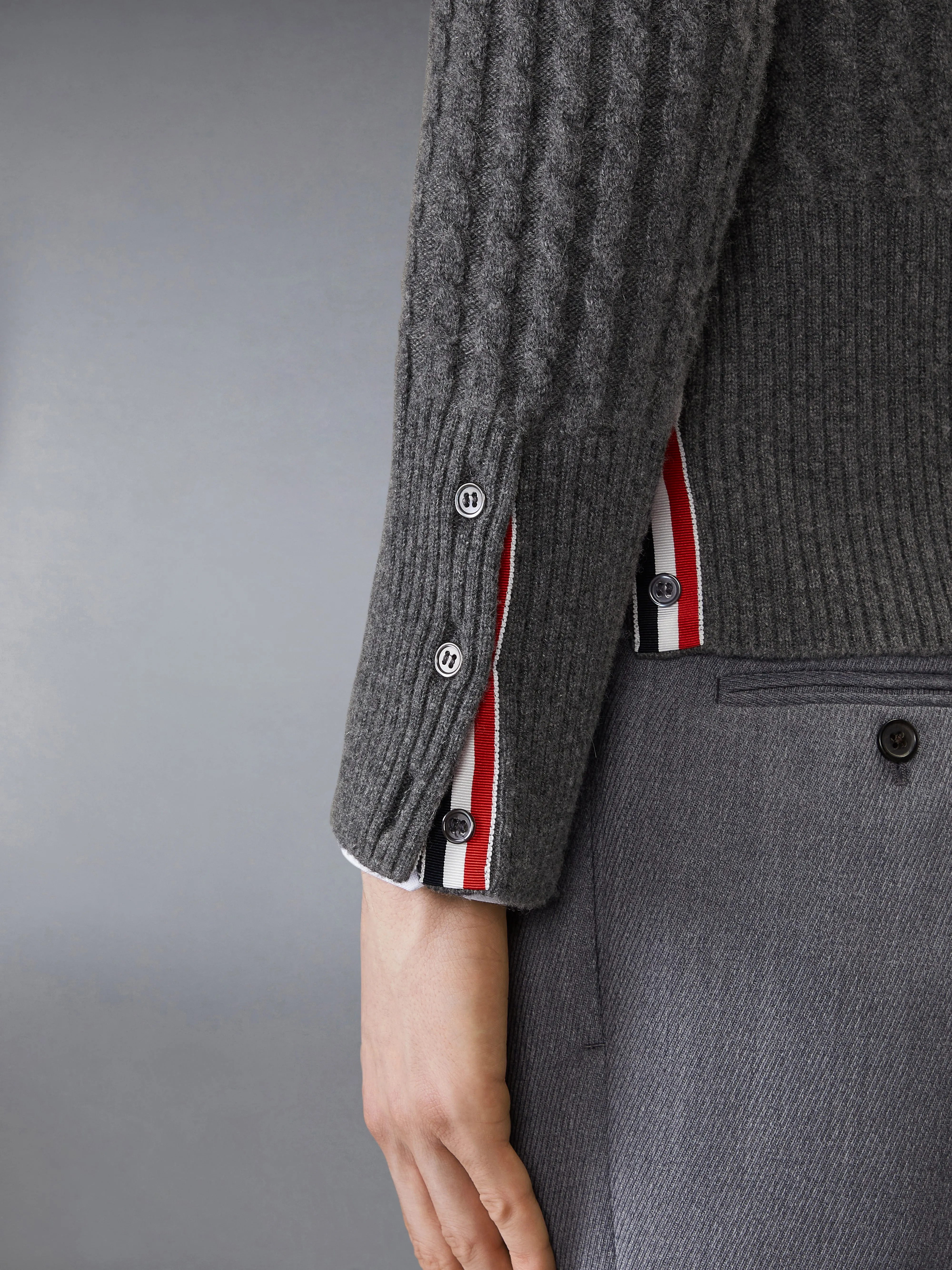 CASHMERE 4-BAR V NECK CARDIGAN sold by Thom Browne product image thumbnail 3