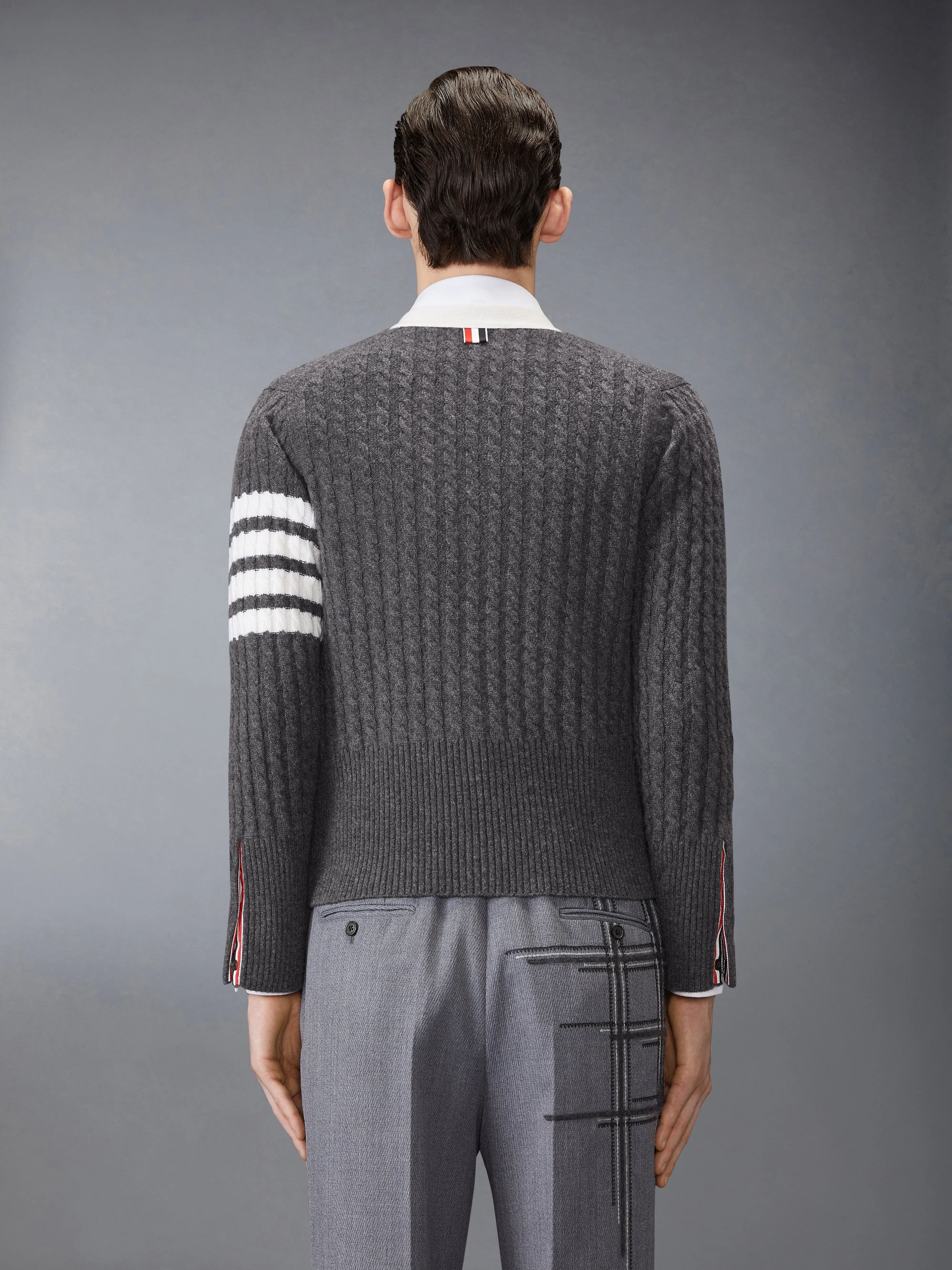 CASHMERE 4-BAR V NECK CARDIGAN sold by Thom Browne product image thumbnail 2