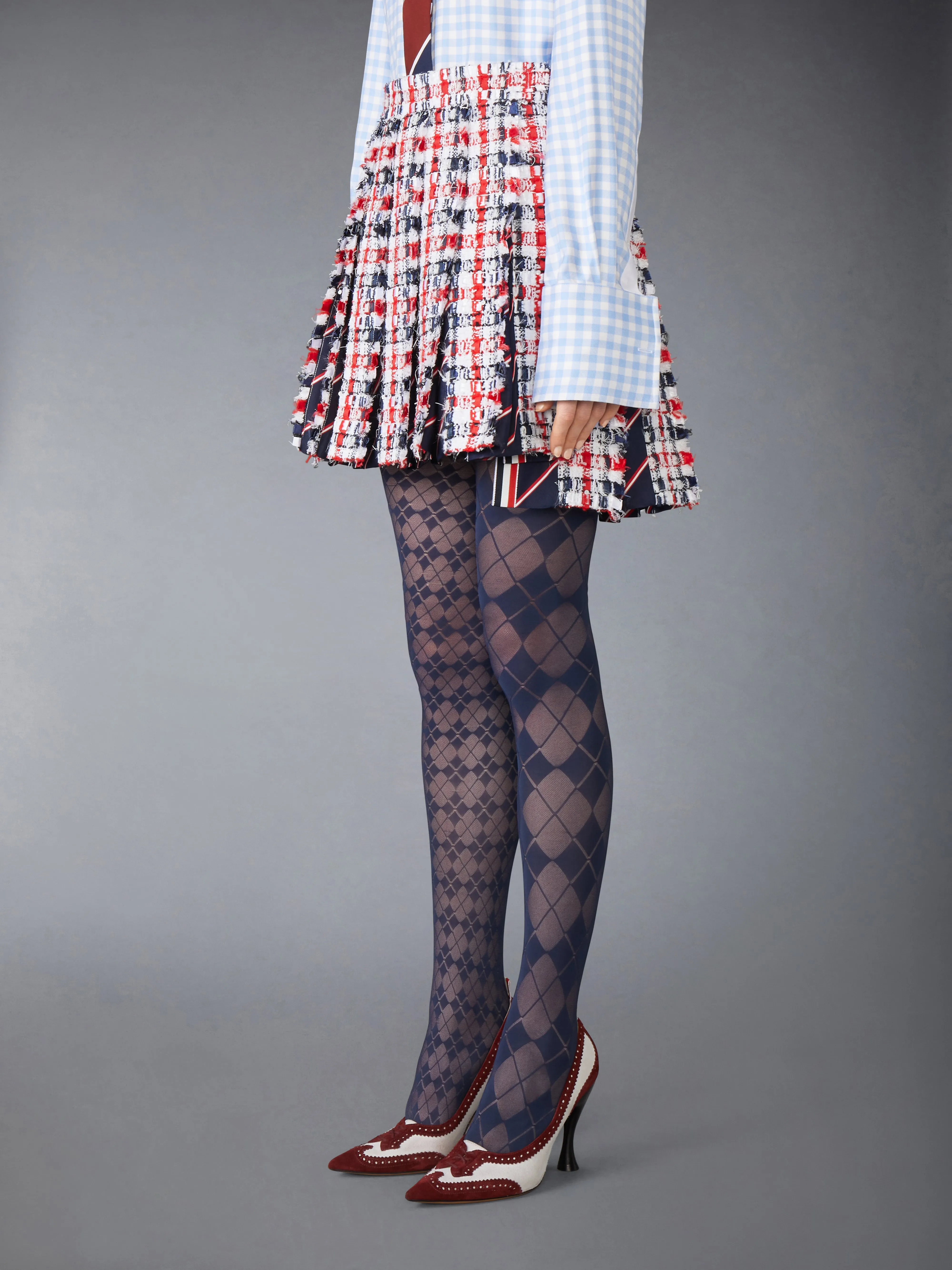 GINGHAM SATIN RIBBON TWEED PLEATED MINI SKIRT sold by Thom Browne product image thumbnail 2