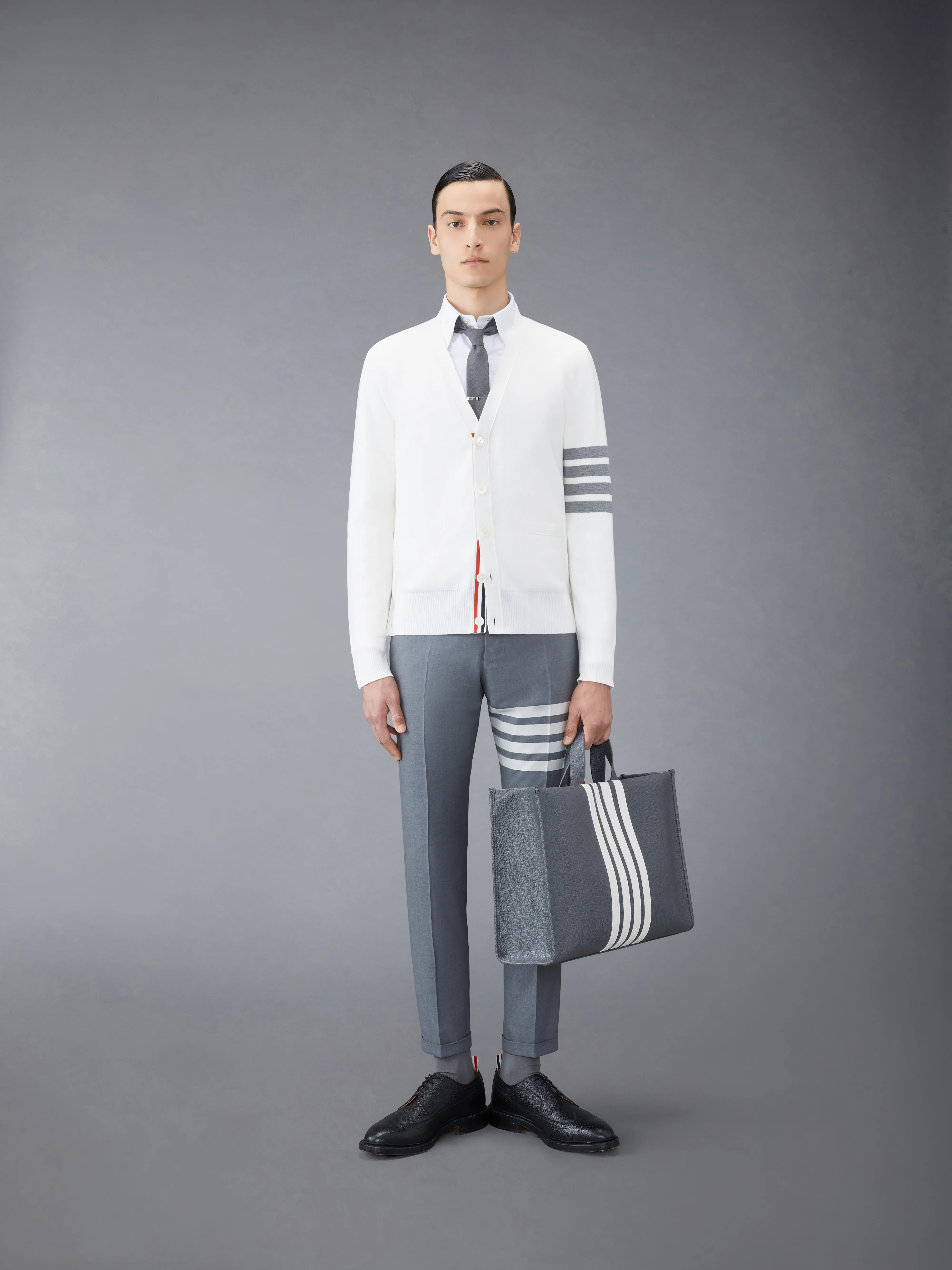COTTON CREPE 4-BAR MILANO STITCH CARDIGAN sold by Thom Browne product image thumbnail 3