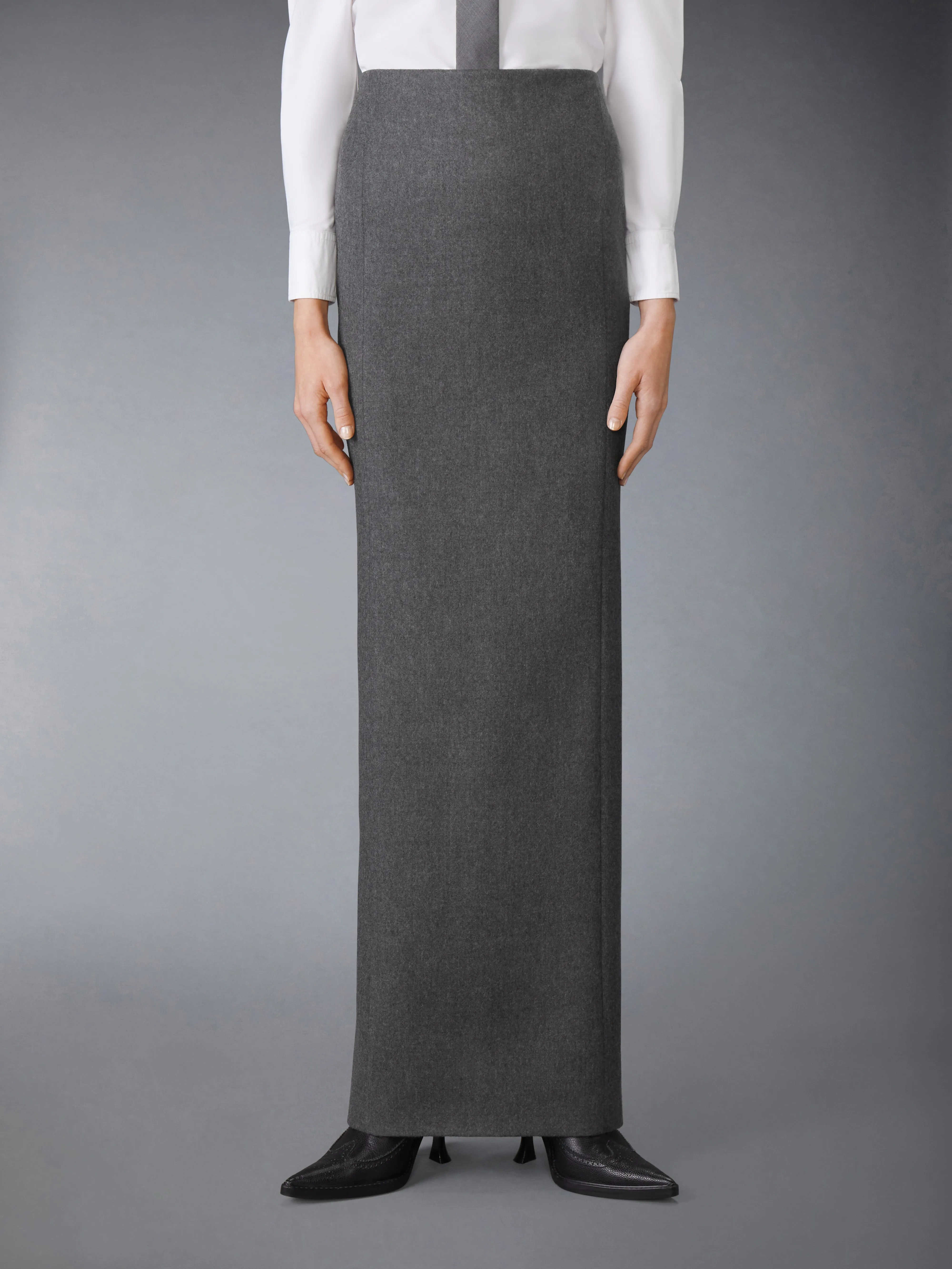 SOLID WOOL FLANNEL PENCIL SKIRT sold by Thom Browne