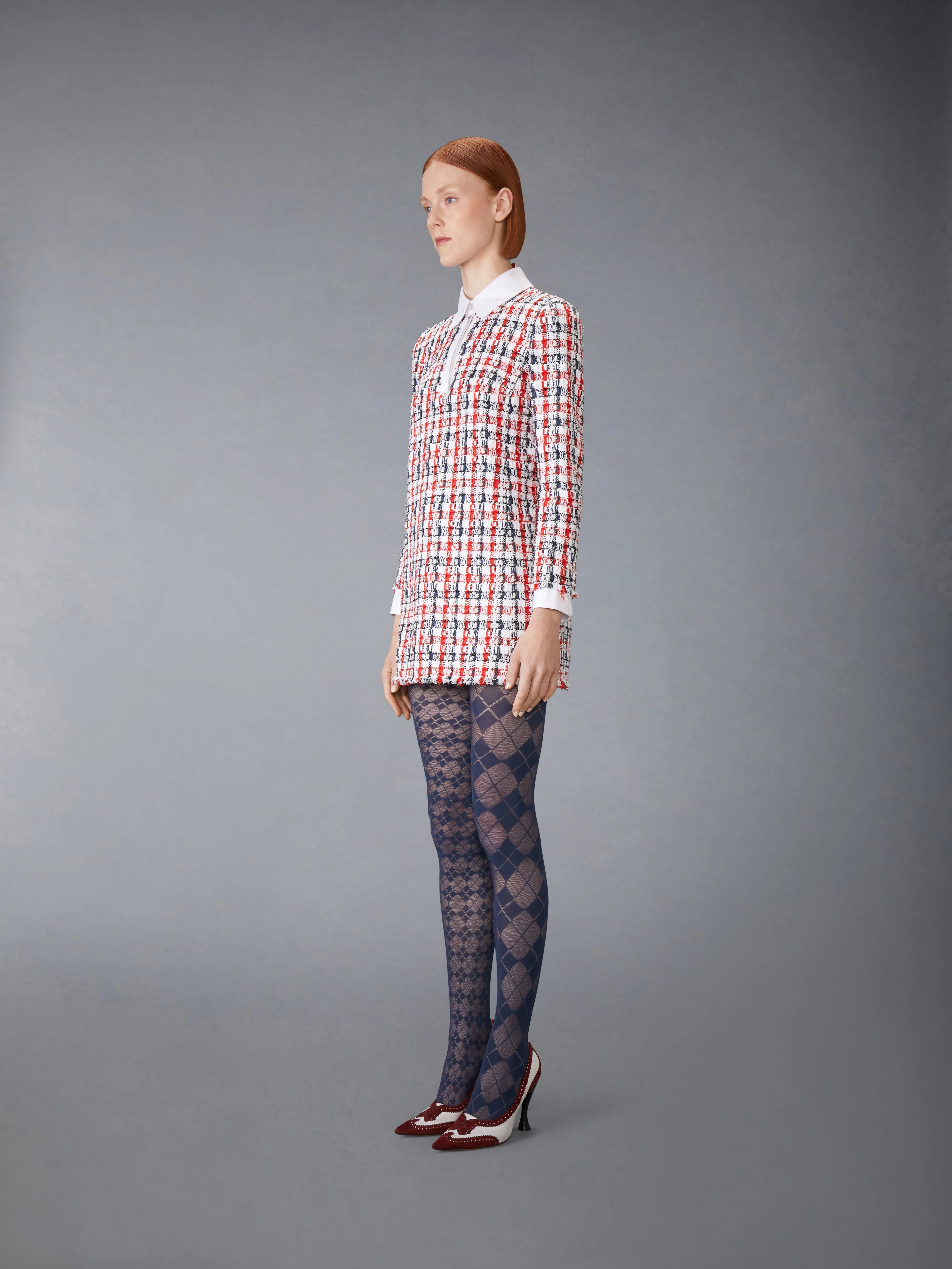 GINGHAM SATIN RIBBON TWEED SHIFT DRESS sold by Thom Browne product image thumbnail 2