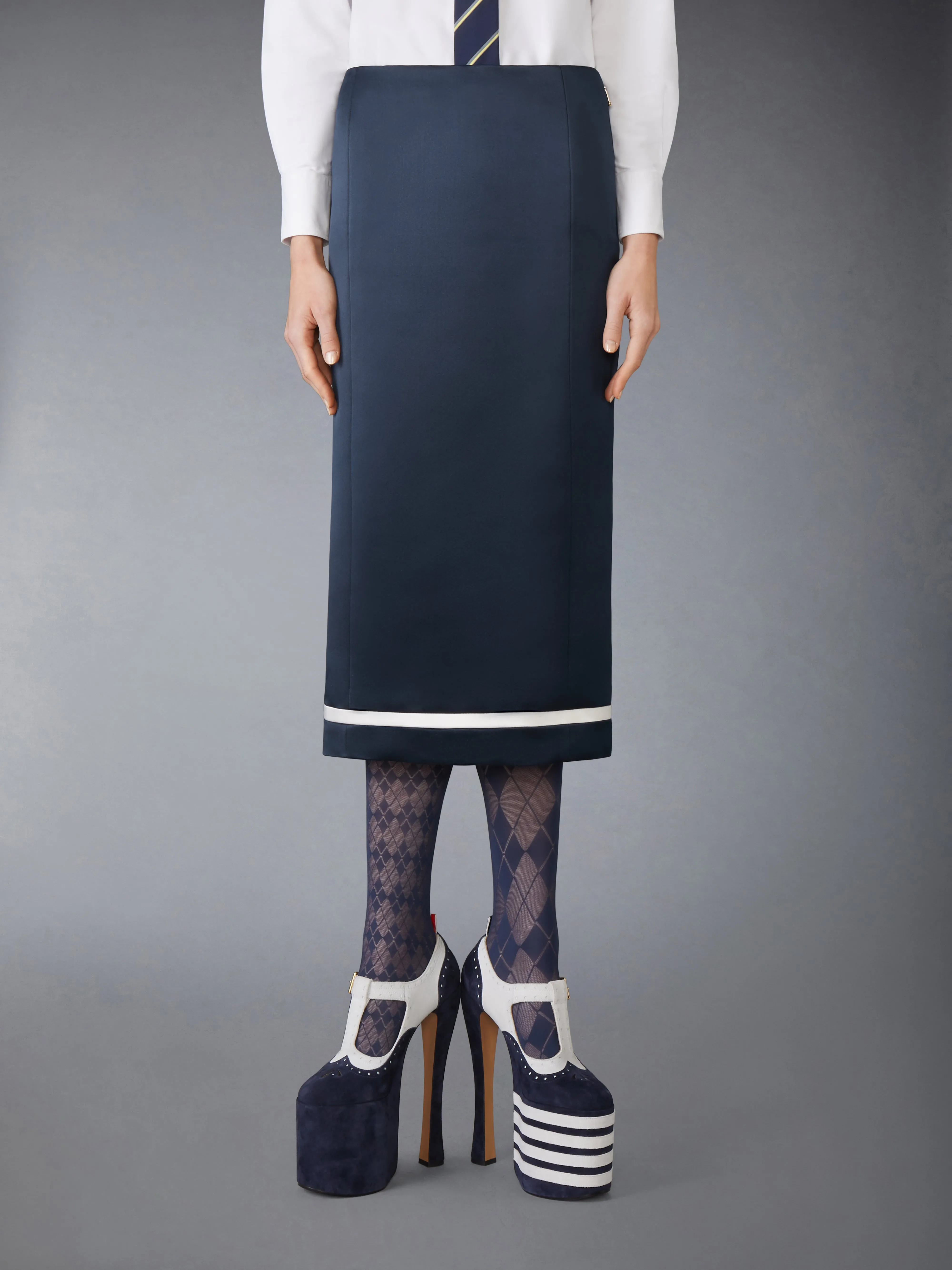 SOLID DOUBLE DUCHESS PENCIL SKIRT sold by Thom Browne