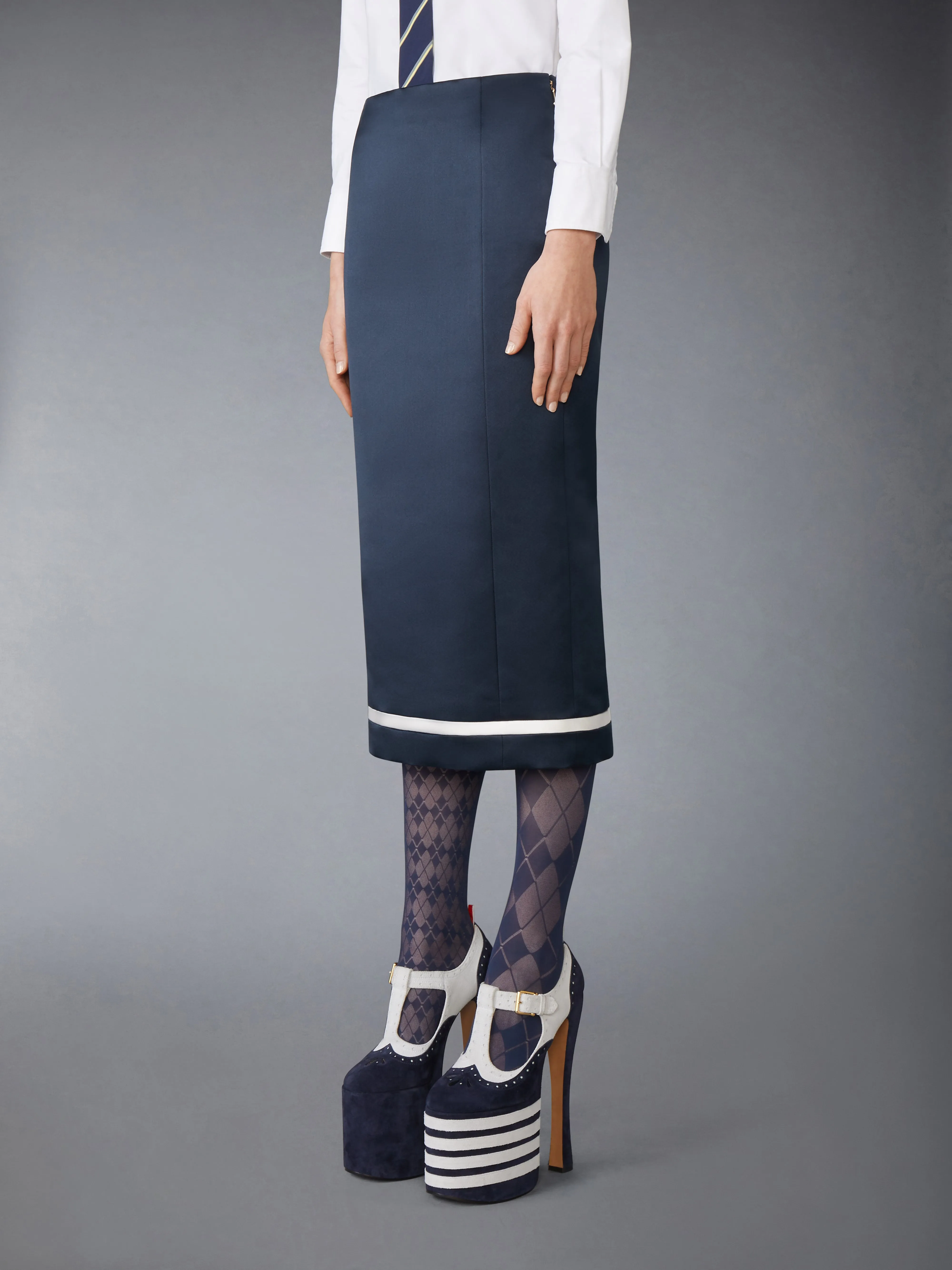 SOLID DOUBLE DUCHESS PENCIL SKIRT sold by Thom Browne product image thumbnail 2