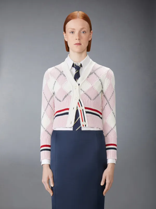 ARGYLE INTARSIA MERINO WOOL SHRUNKEN CARDIGAN sold by Thom Browne