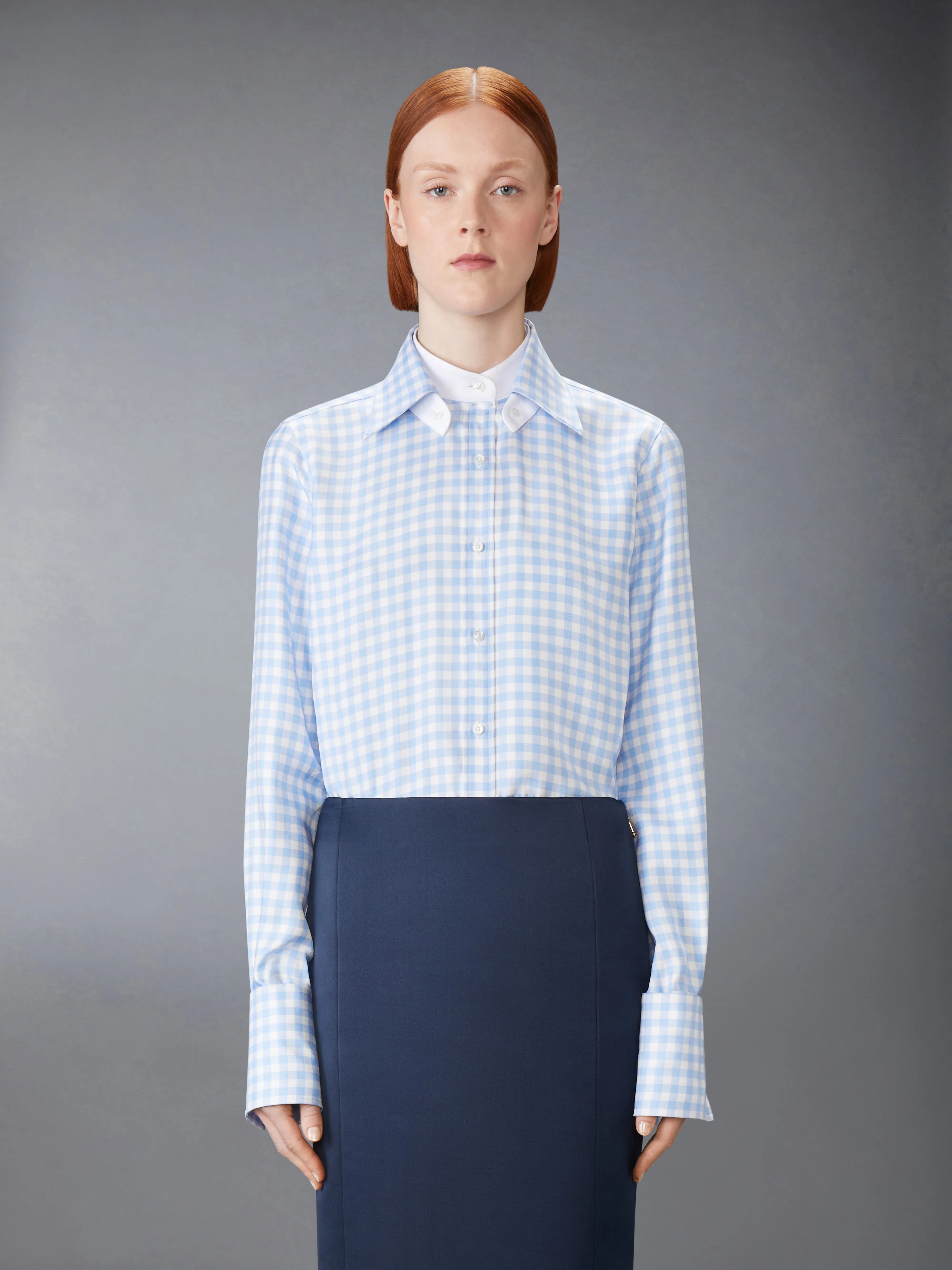 SILK TWILL GINGHAM SHIRT sold by Thom Browne product image thumbnail 2