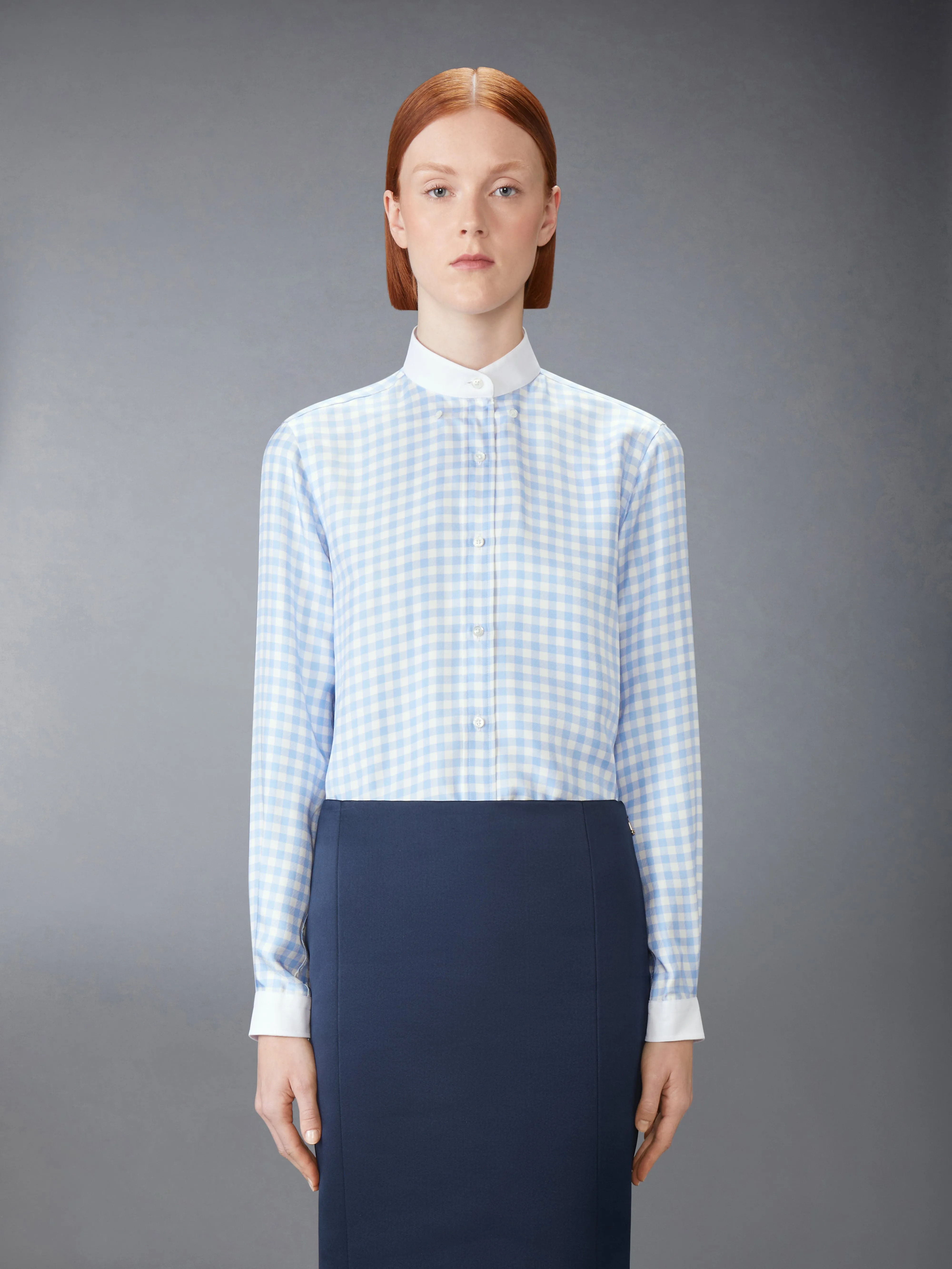 SILK TWILL GINGHAM SHIRT sold by Thom Browne