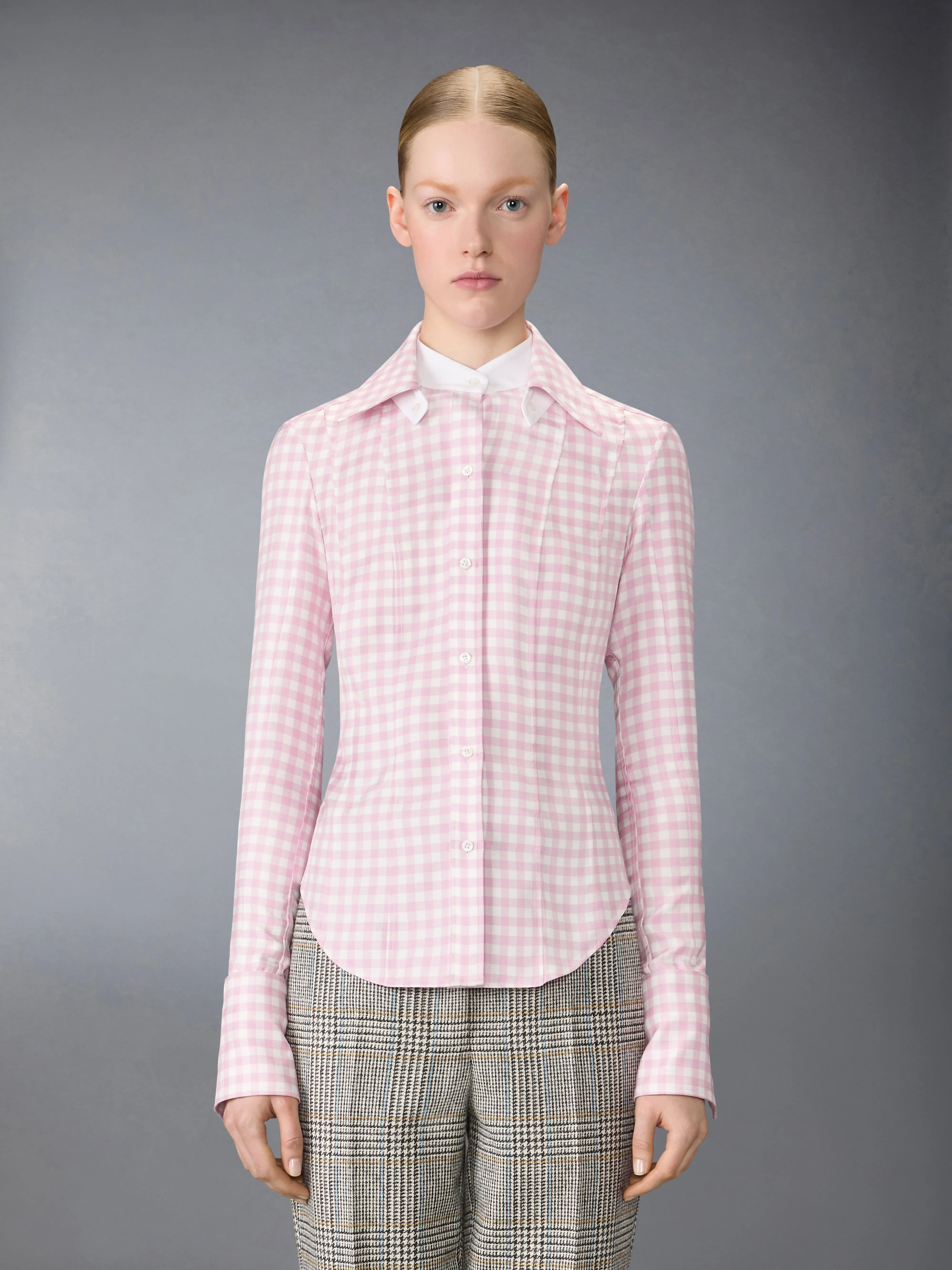 SILK TWILL GINGHAM SHIRT sold by Thom Browne product image thumbnail 3