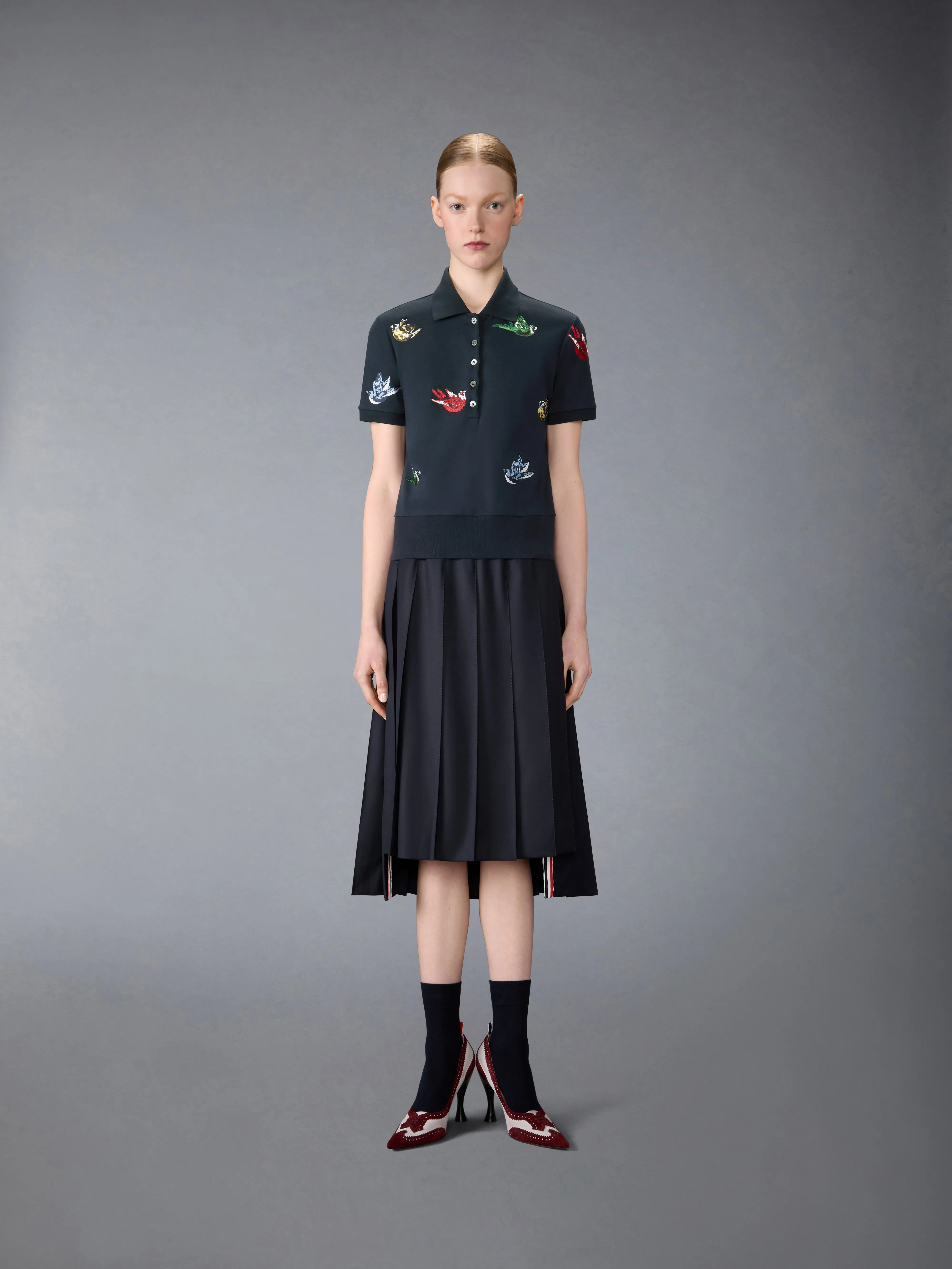 SATIN STITCH BIRD EMBROIDERY POLO sold by Thom Browne product image thumbnail 3