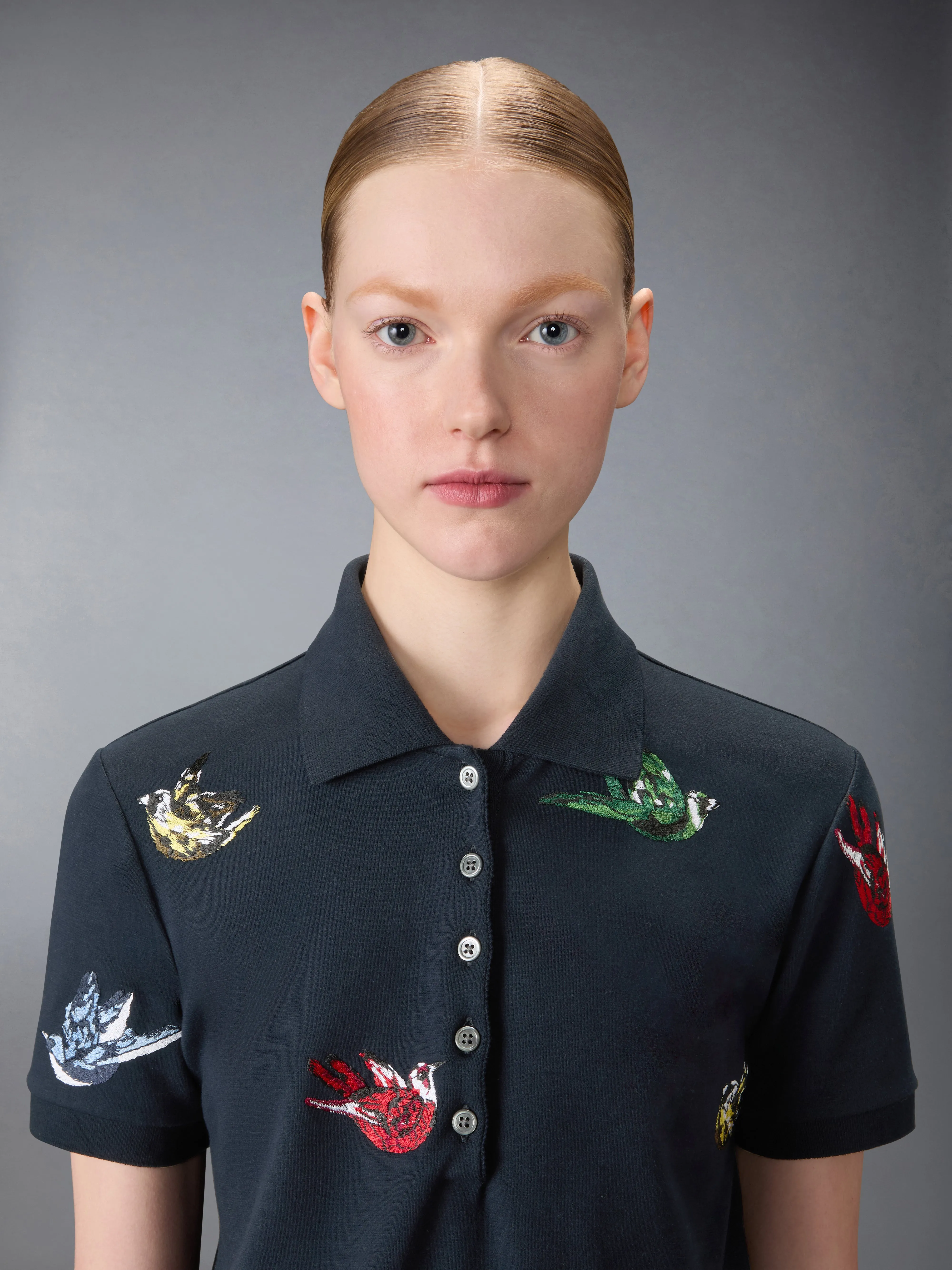 SATIN STITCH BIRD EMBROIDERY POLO sold by Thom Browne product image thumbnail 4
