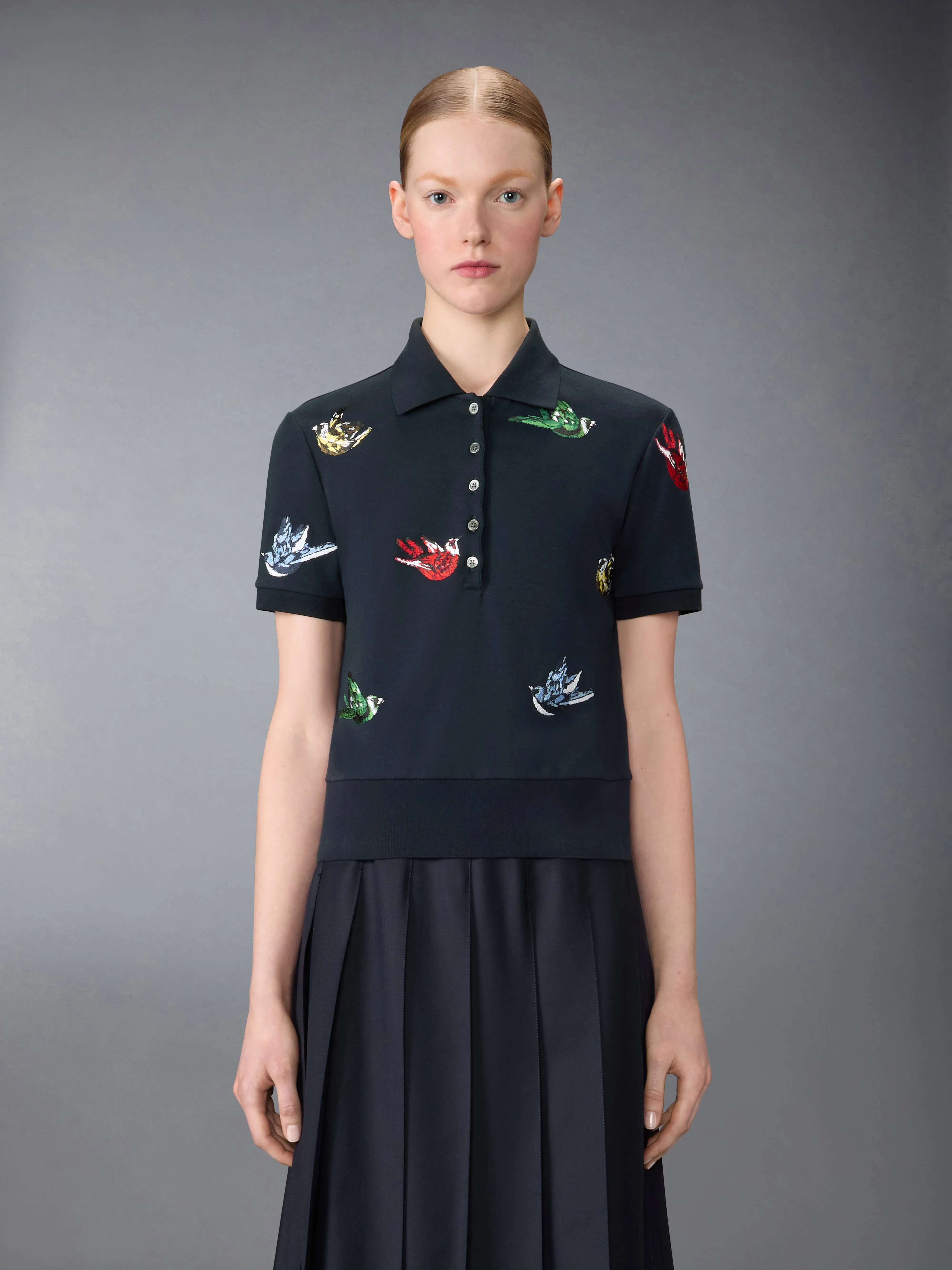 SATIN STITCH BIRD EMBROIDERY POLO sold by Thom Browne