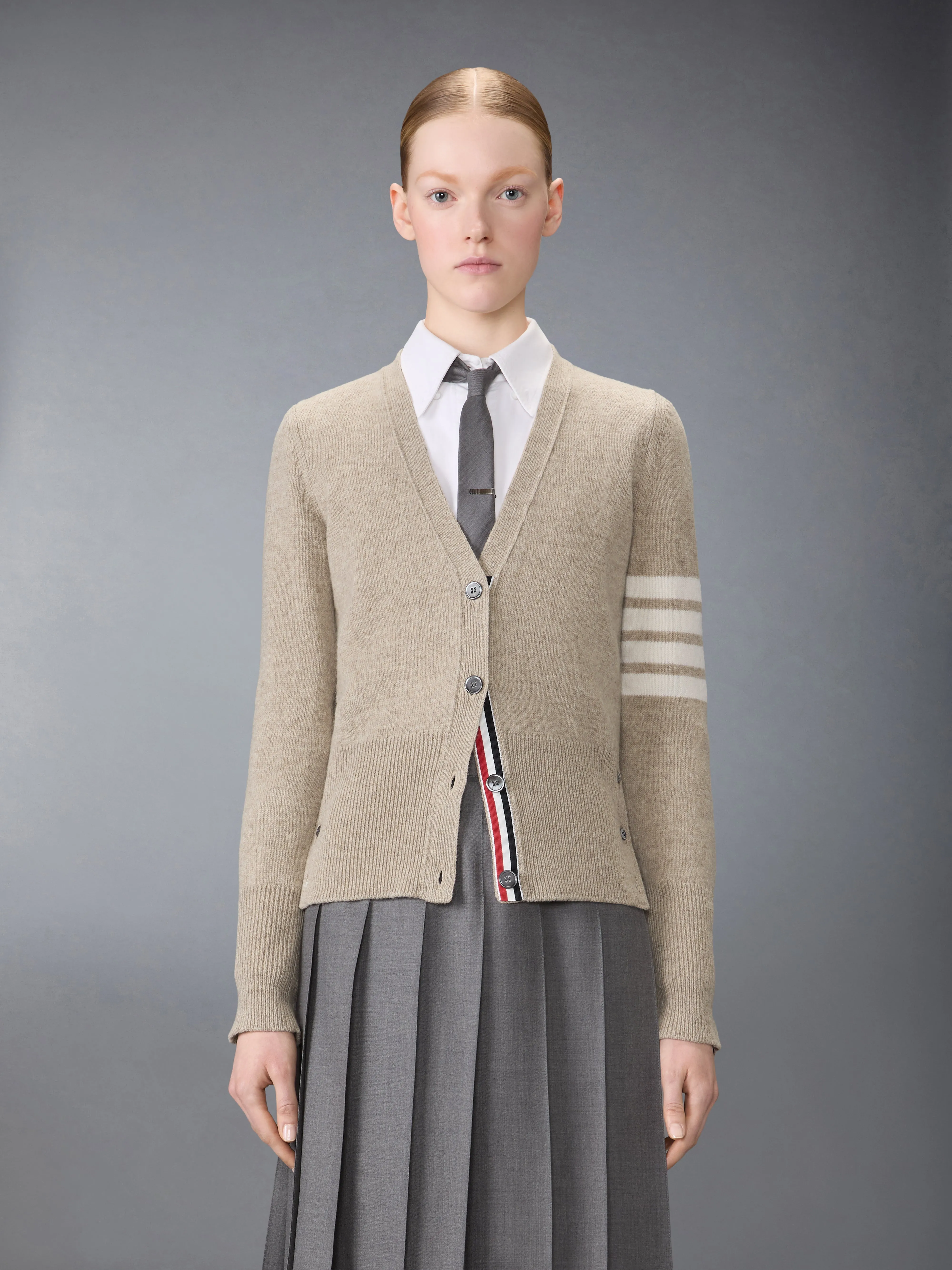 JERSEY STITCH SHETLAND WOOL 4-BAR CARDIGAN sold by Thom Browne