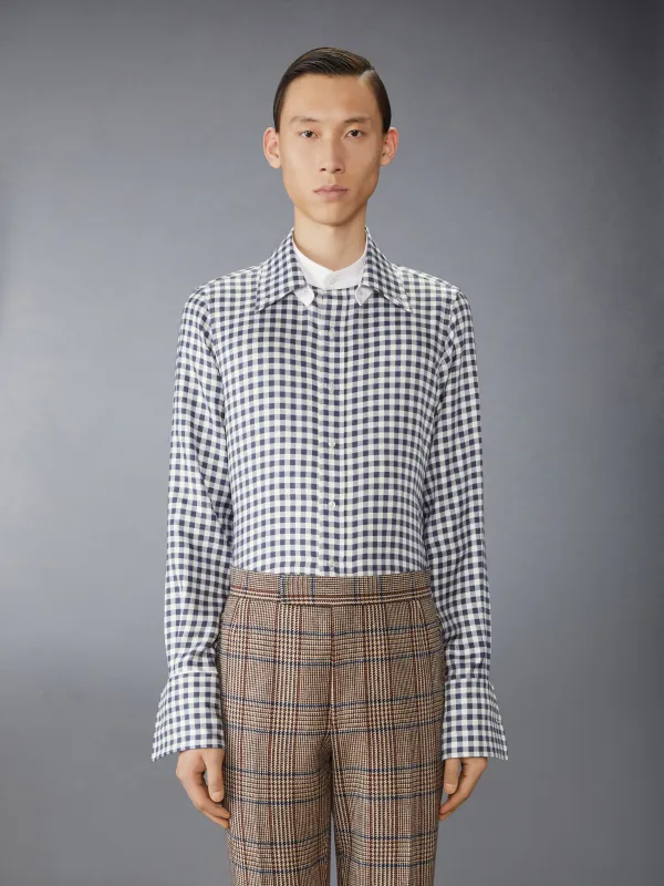 SILK TWILL GINGHAM SHIRT sold by Thom Browne