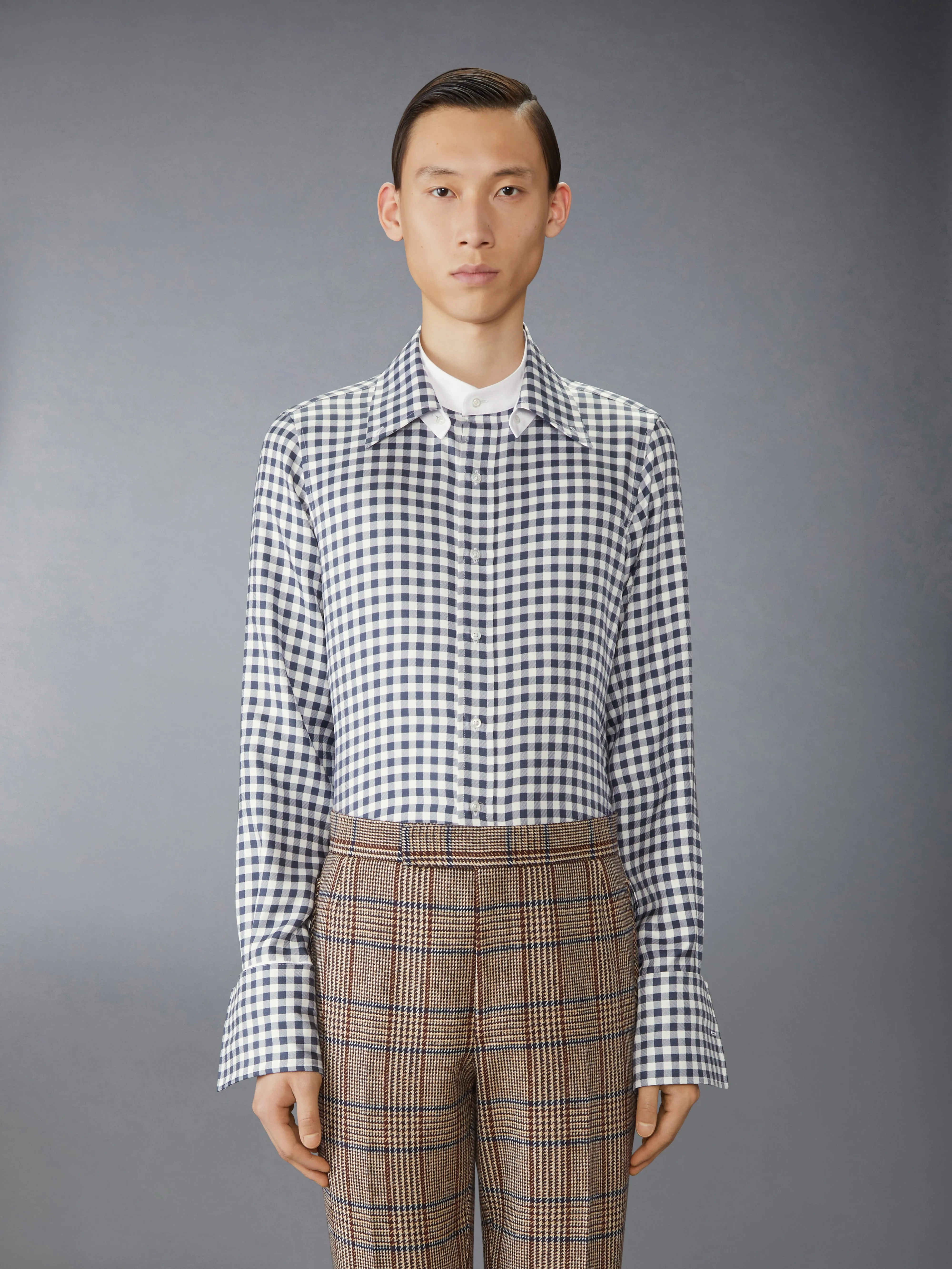 SILK TWILL GINGHAM SHIRT sold by Thom Browne