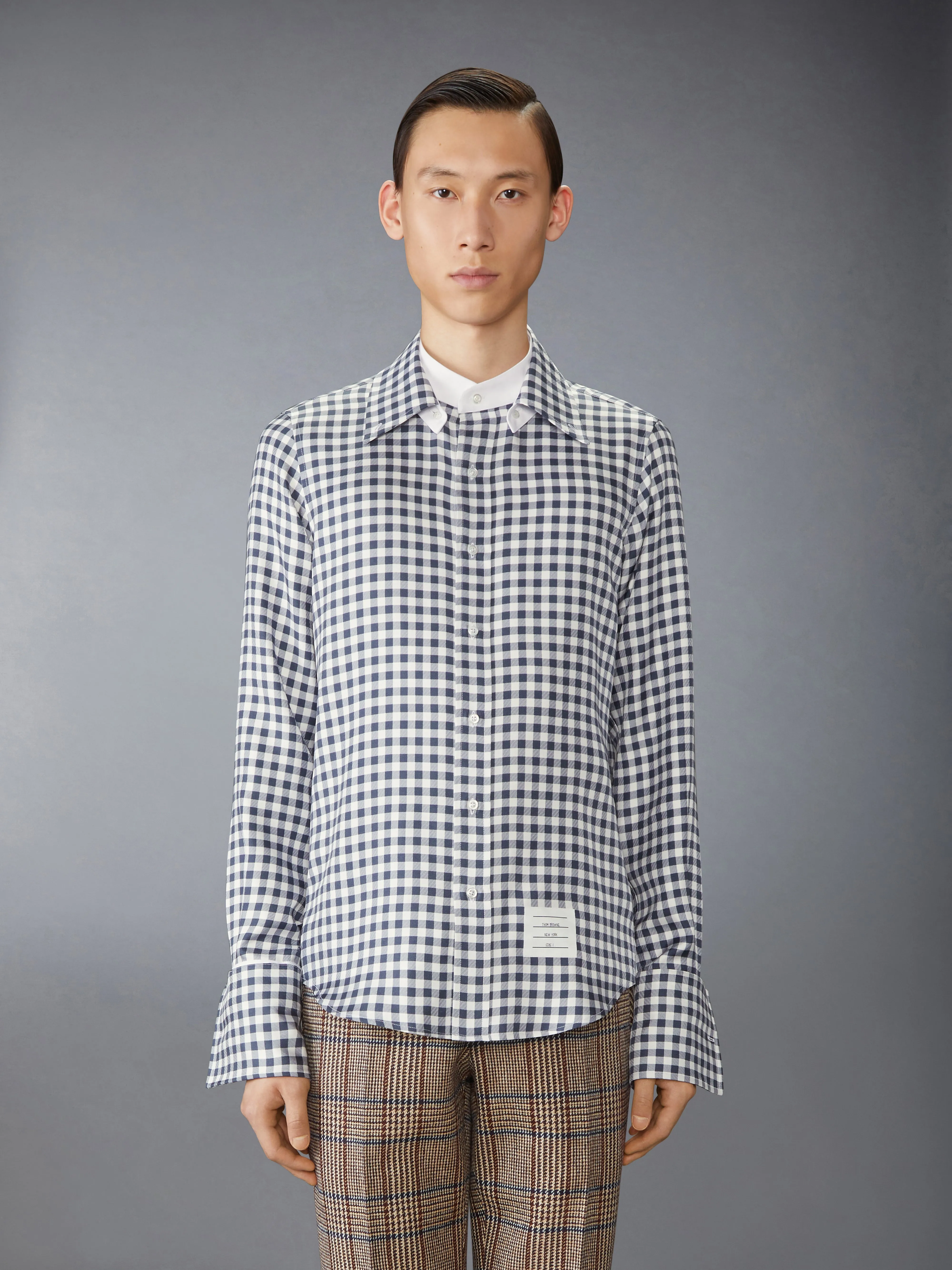 SILK TWILL GINGHAM SHIRT sold by Thom Browne product image thumbnail 3