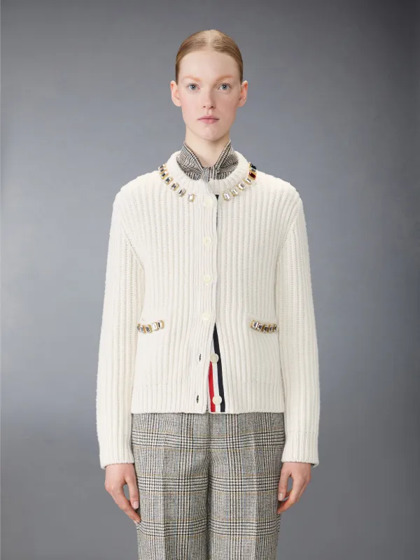 SWAROVSKI CRYSTAL HALF STITCH CASHMERE CARDIGAN made by Thom Browne