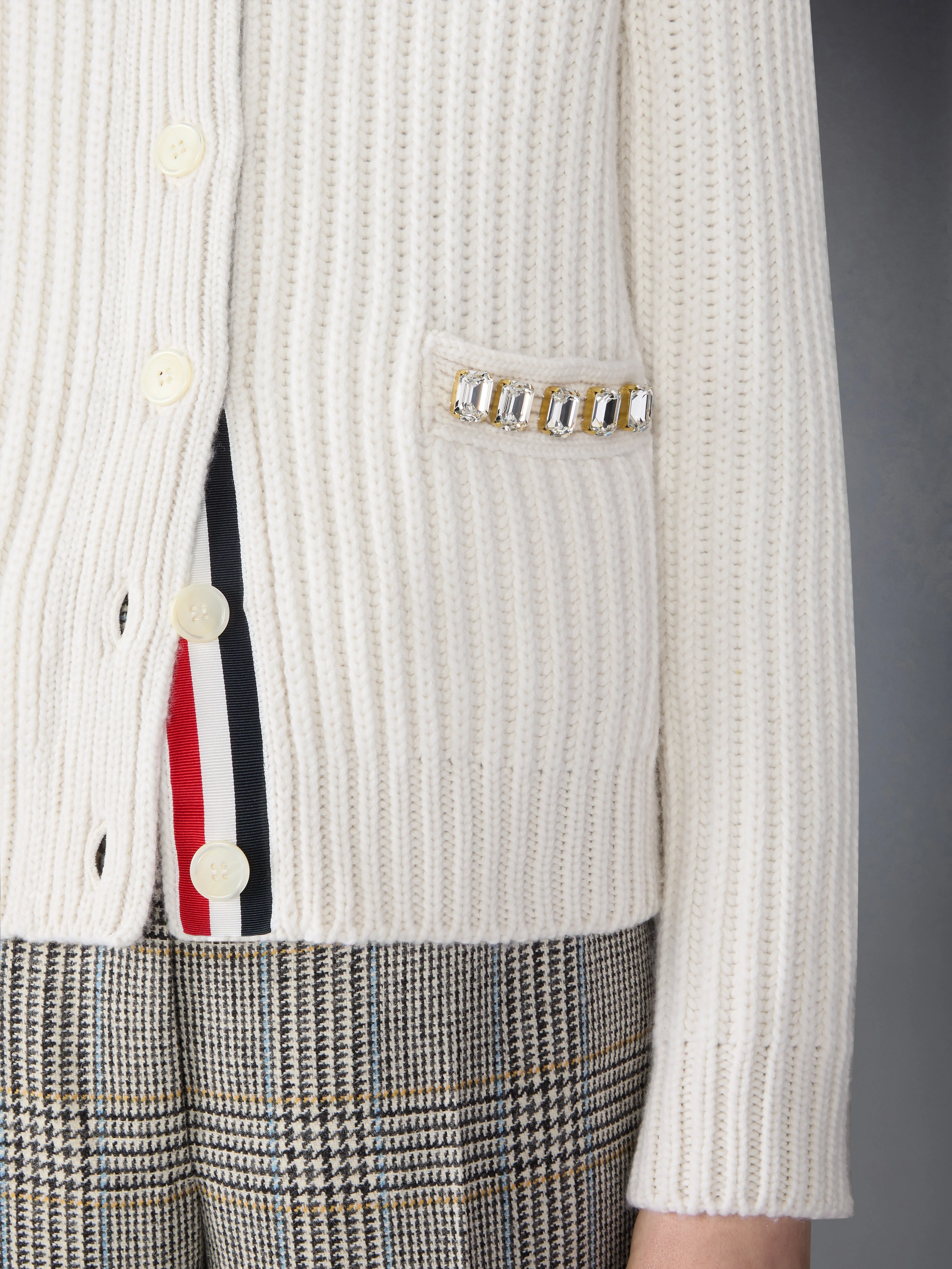 SWAROVSKI CRYSTAL HALF STITCH CASHMERE CARDIGAN sold by Thom Browne product image thumbnail 5