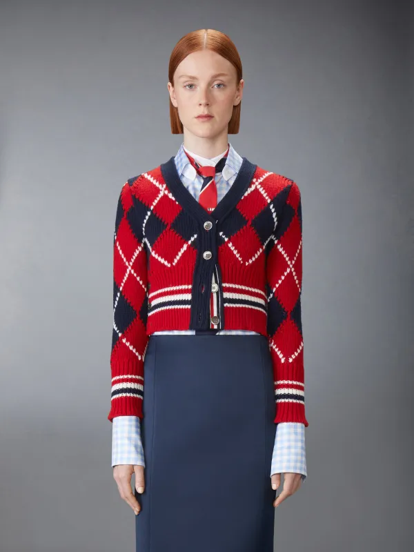 ARGYLE INTARSIA MERINO WOOL SHRUNKEN CARDIGAN sold by Thom Browne
