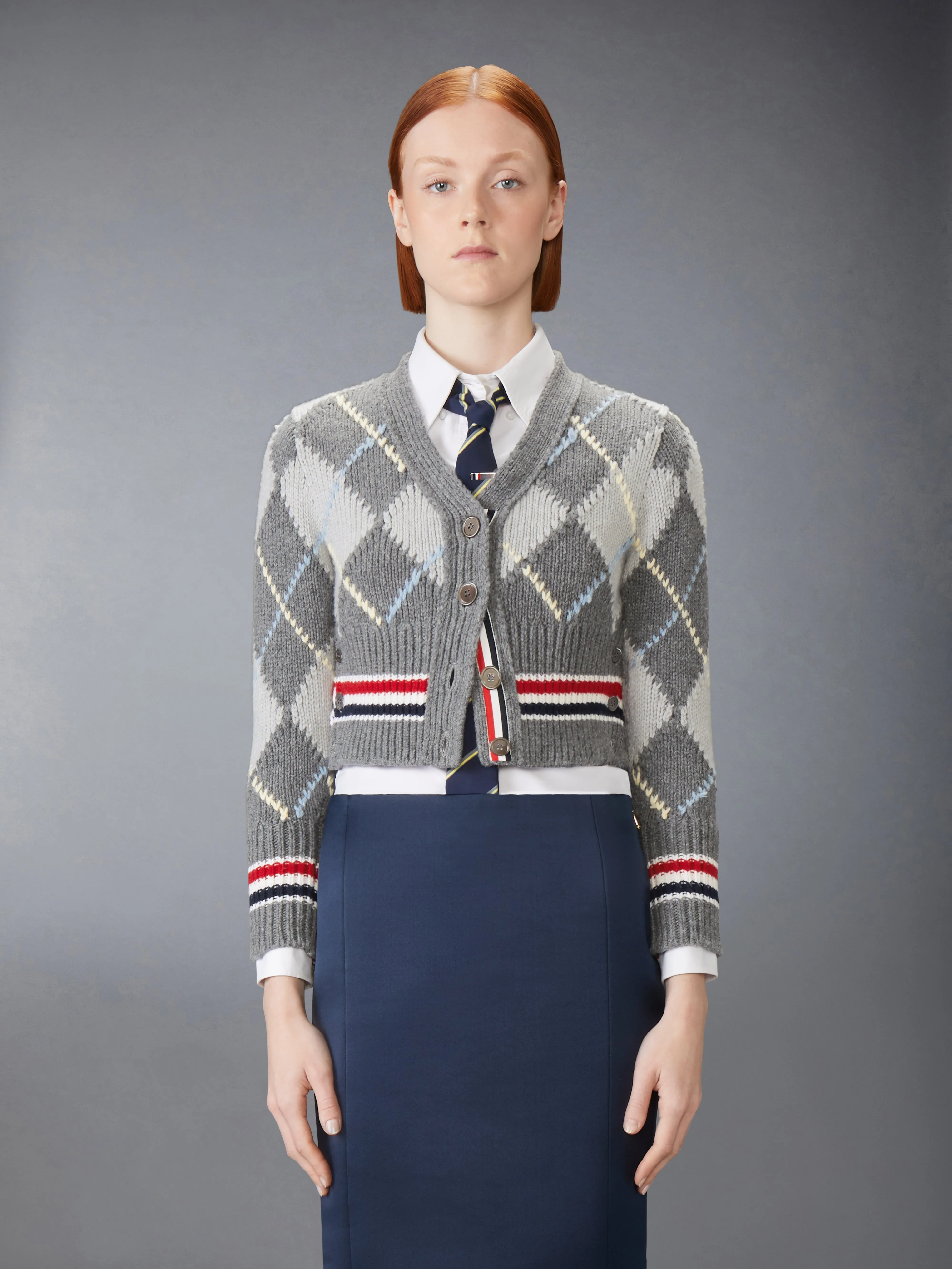 ARGYLE INTARSIA MERINO WOOL SHRUNKEN CARDIGAN sold by Thom Browne