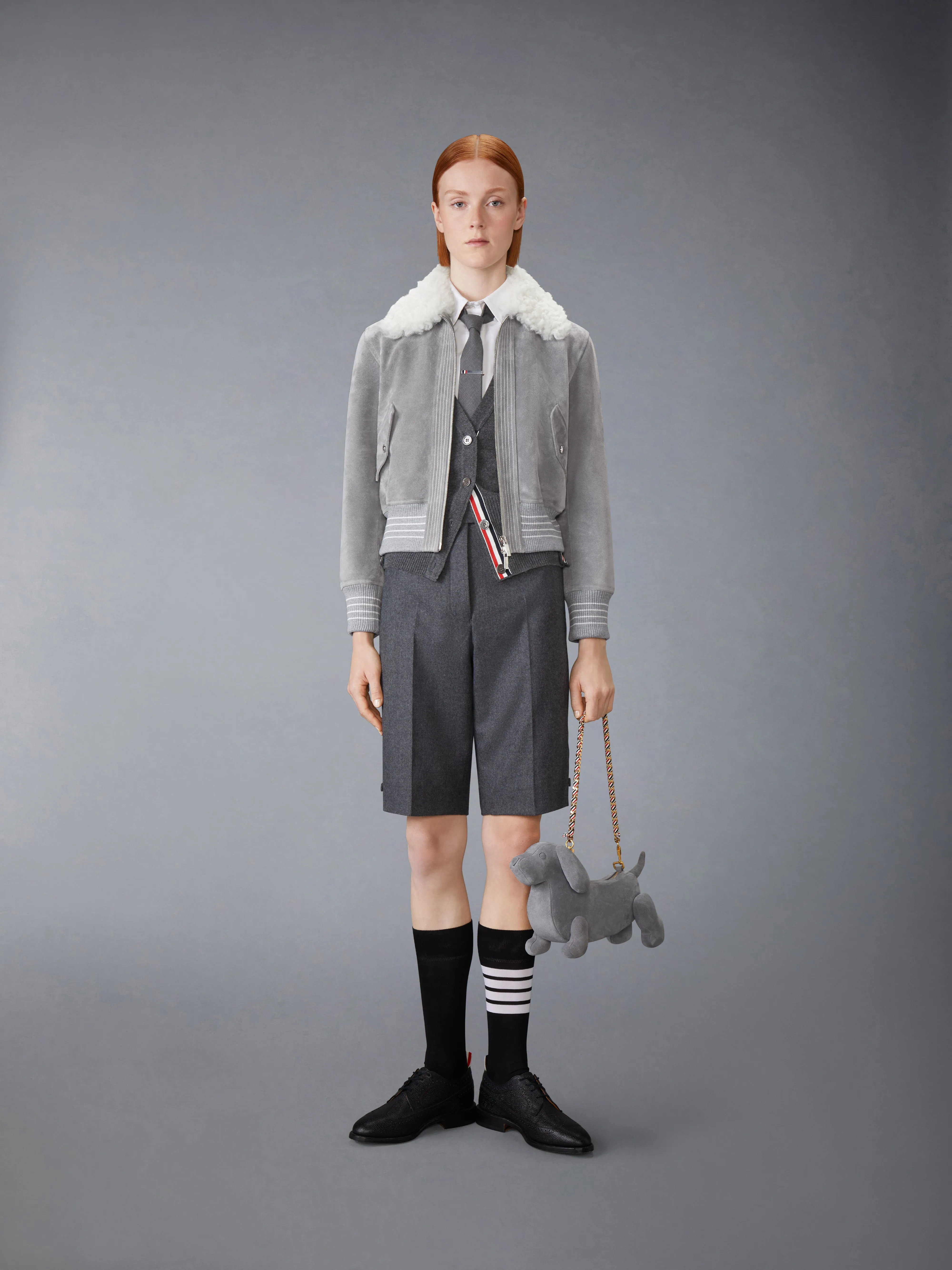 SHEARLING & SUEDE CROPPED FLIGHT JACKET sold by Thom Browne product image thumbnail 3