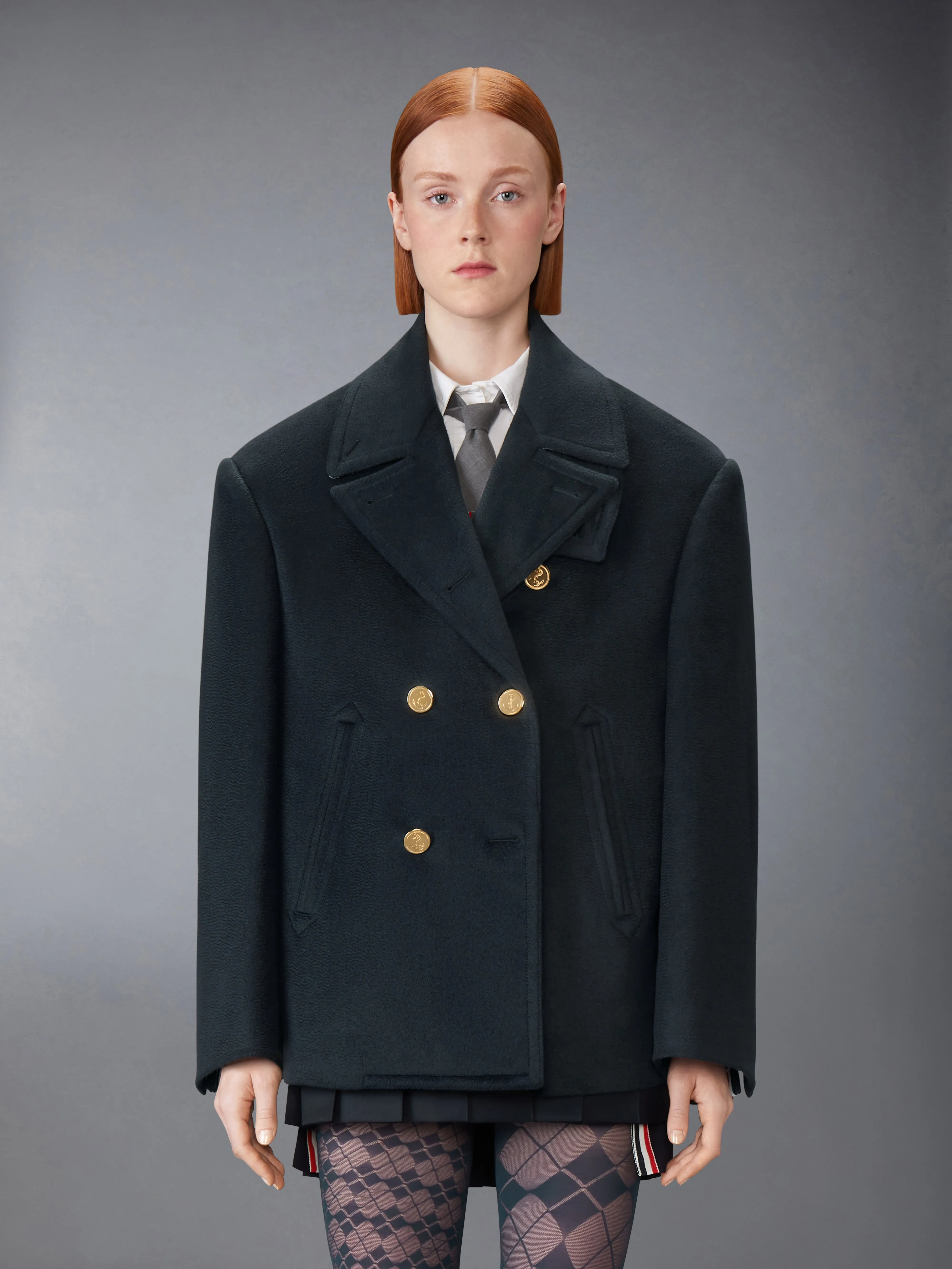 ZIBERLINE FINISH CASHMERE OVERSIZED PEACOAT sold by Thom Browne