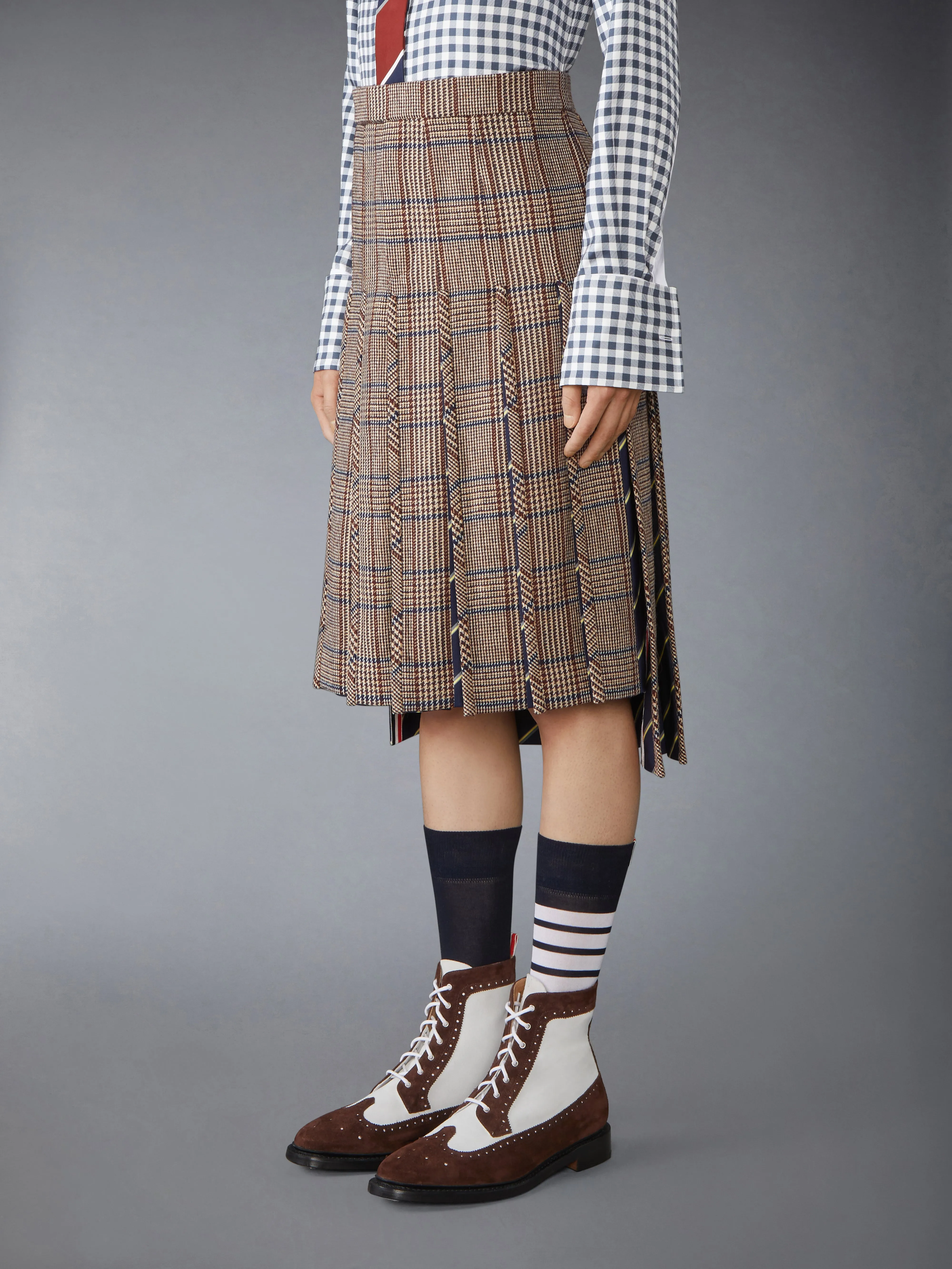 HUNTING TWEED LOW RISE PLEATED SKIRT sold by Thom Browne product image thumbnail 2