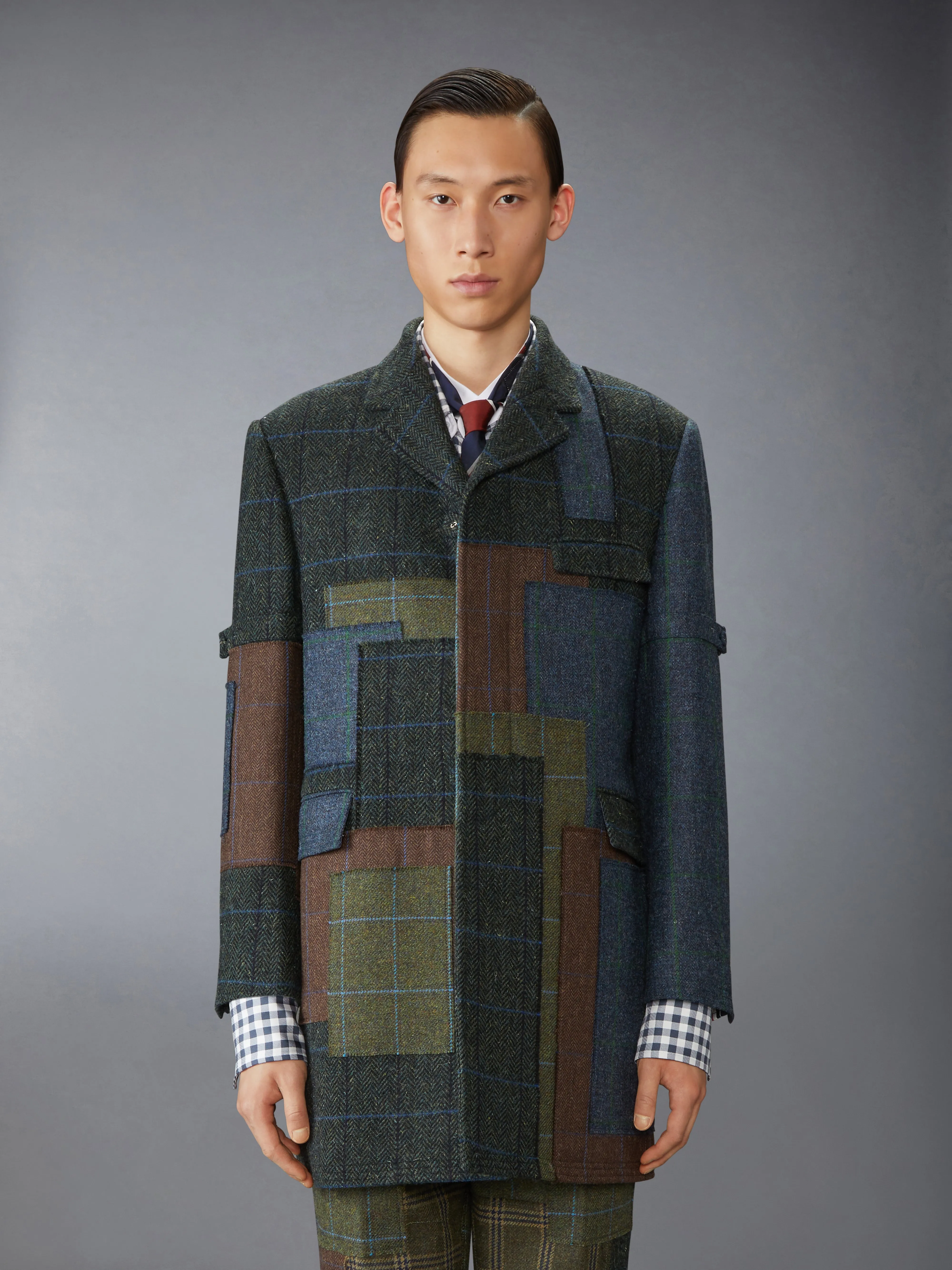 HUNTING TWEED CHESTERFIELD ARMBAND JACKET sold by Thom Browne