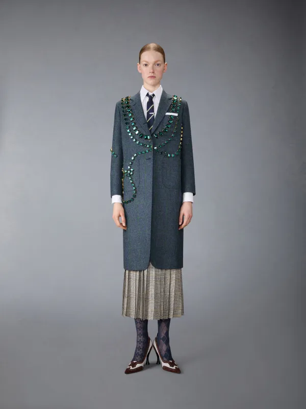 WINDOWPANE HUNTING TWEED TROMPE L'OEIL JACKET WITH SWAROVSKI CRYSTAL made by Thom Browne