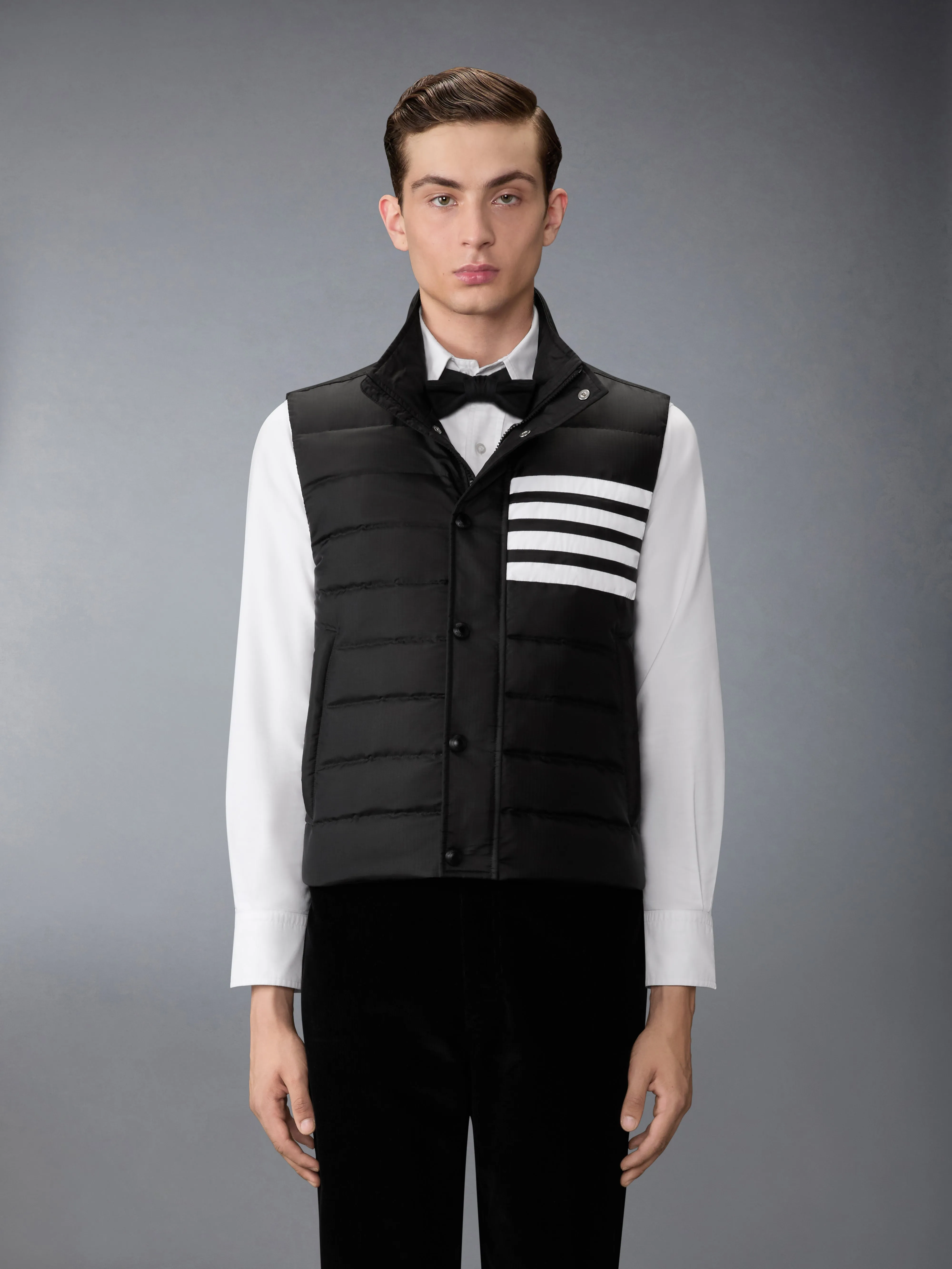 SHINY RIPSTOP LIGHTWEIGHT DOWN FILLED 4-BAR VEST sold by Thom Browne