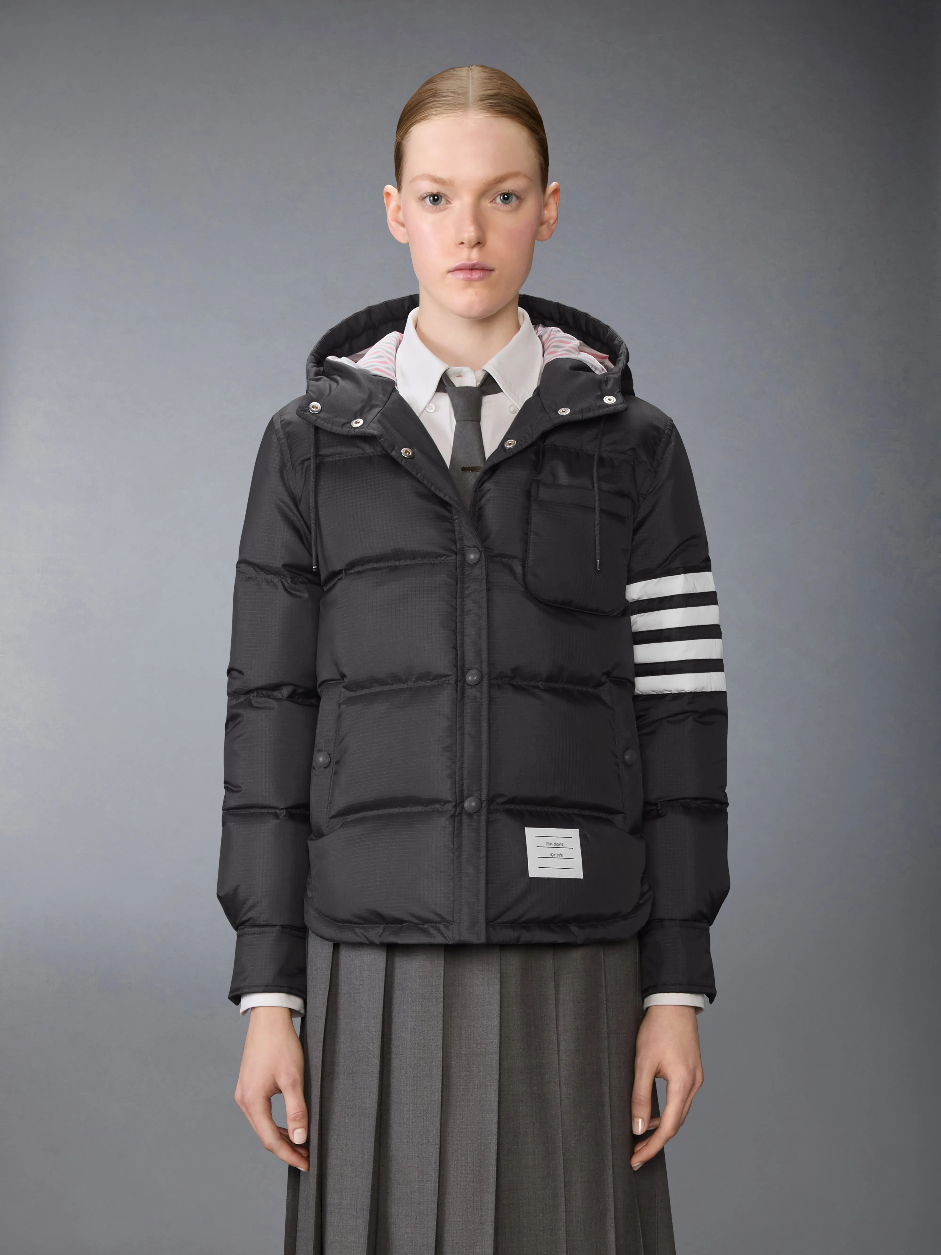 SHINY RIPSTOP LIGHTWEIGHT DOWN FILLED 4-BAR JACKET sold by Thom Browne