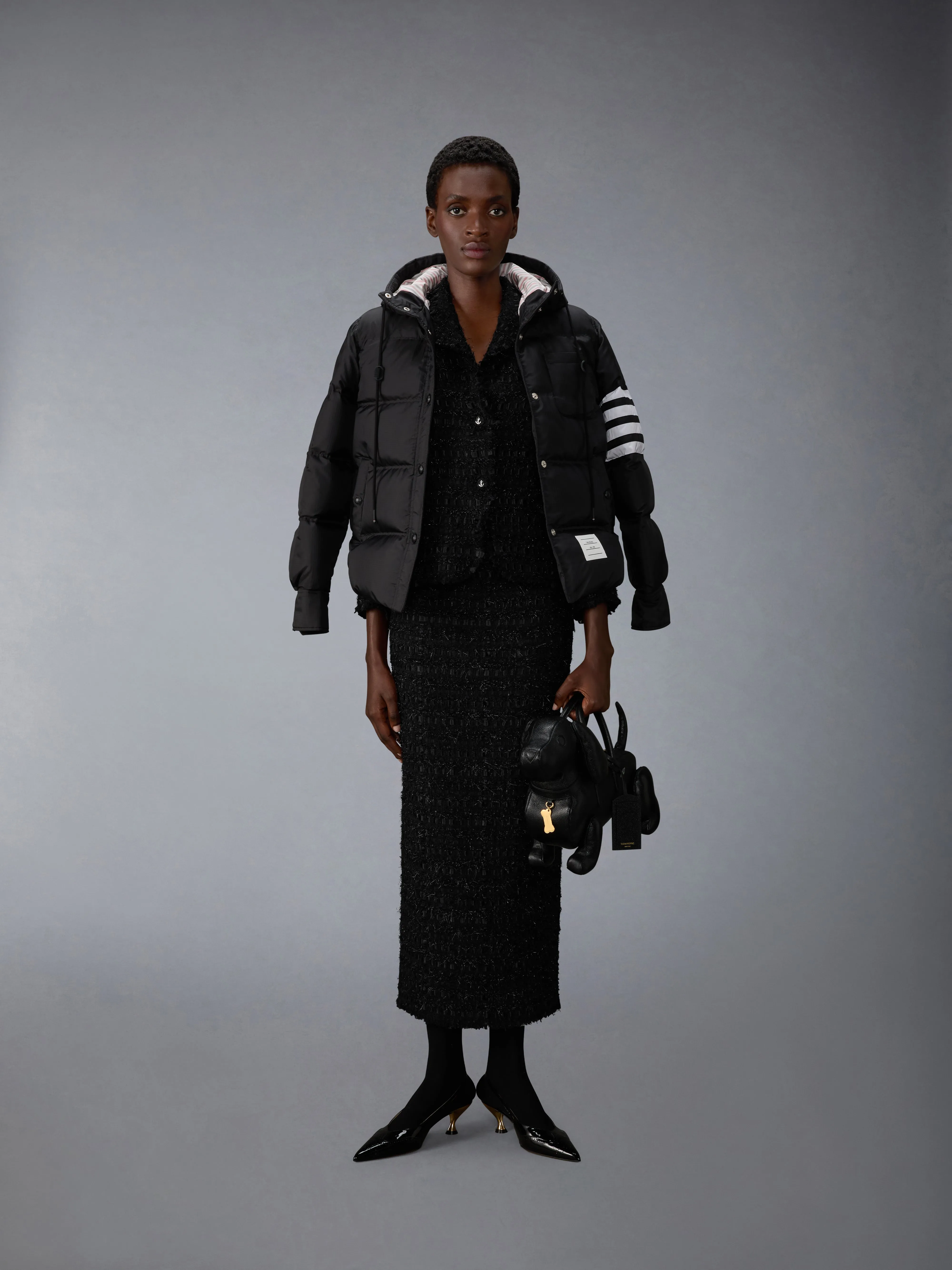 SATIN RIBBON TWEED FRAYED HOBBLE SKIRT sold by Thom Browne product image thumbnail 4