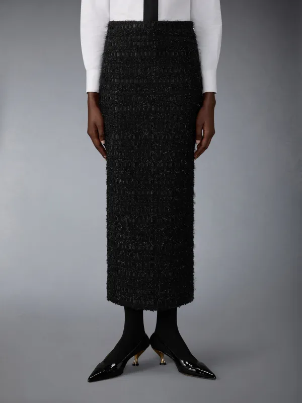 SATIN RIBBON TWEED FRAYED HOBBLE SKIRT made by Thom Browne