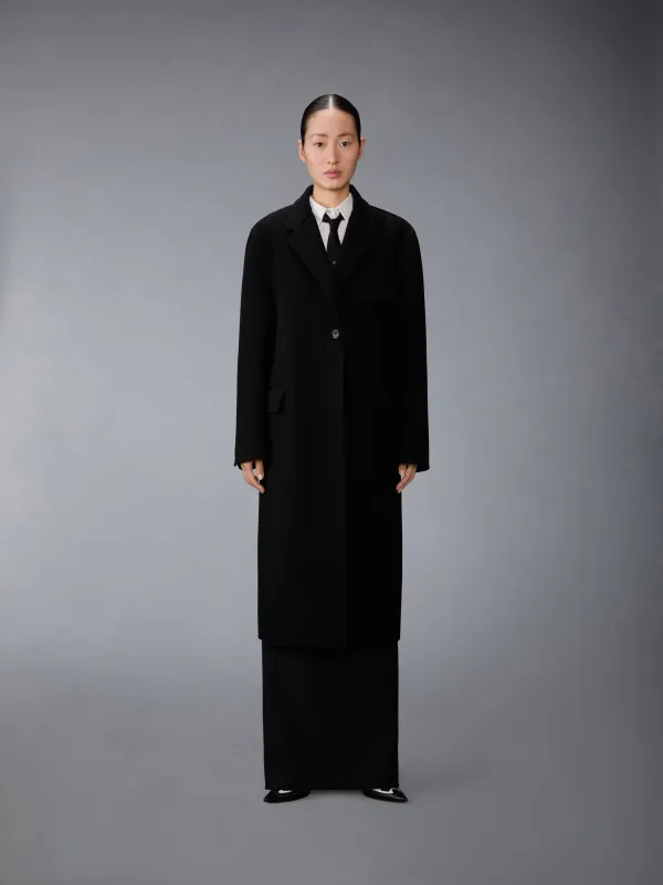 BOILED WOOL CASHMERE CHESTERFIELD COAT sold by Thom Browne