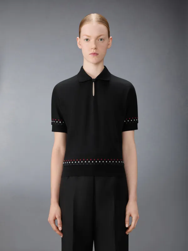 COTTON MILANO STARS & SNOWFLAKE EMBROIDERY POLO sold by Thom Browne