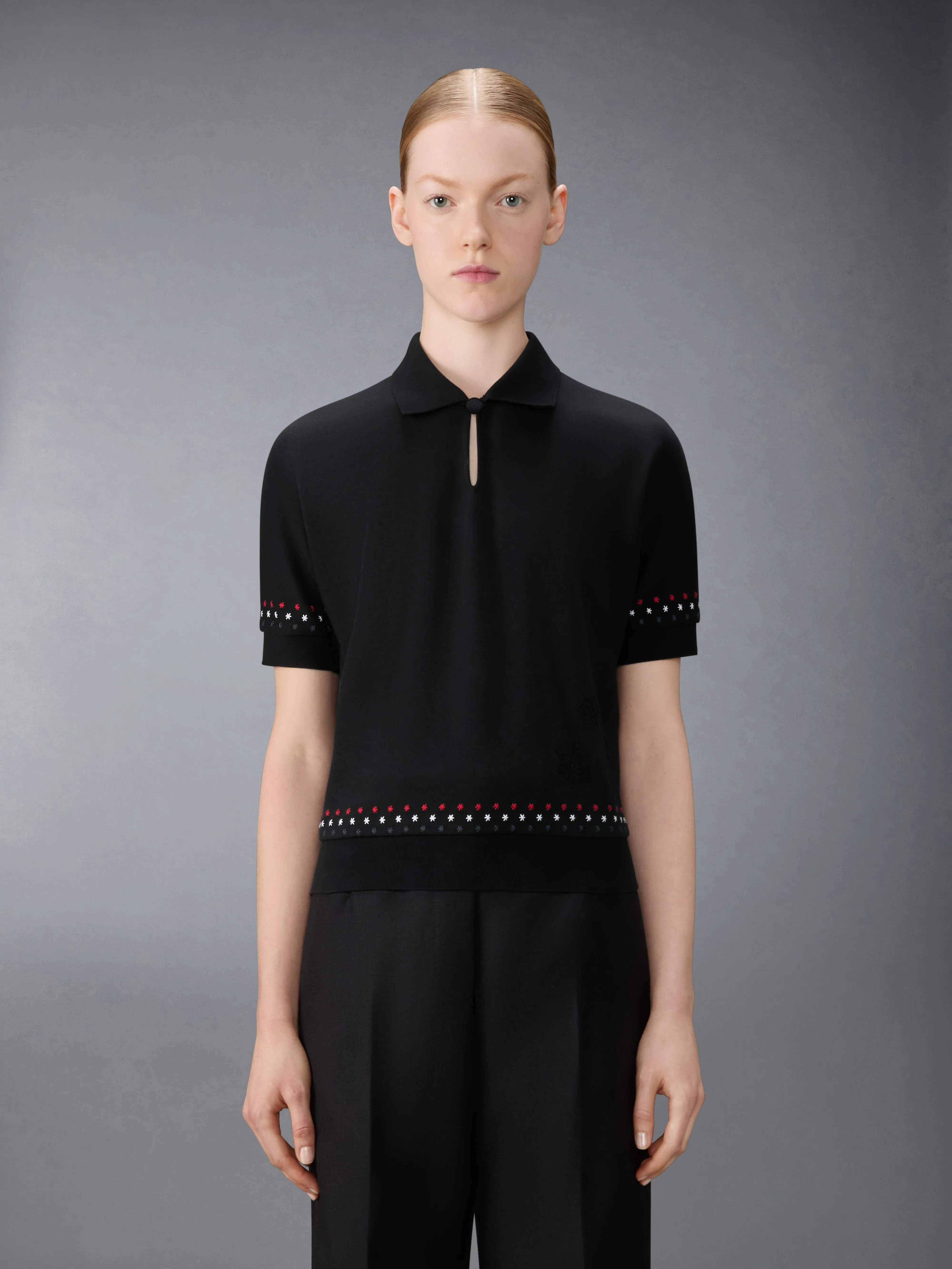 COTTON MILANO STARS & SNOWFLAKE EMBROIDERY POLO sold by Thom Browne