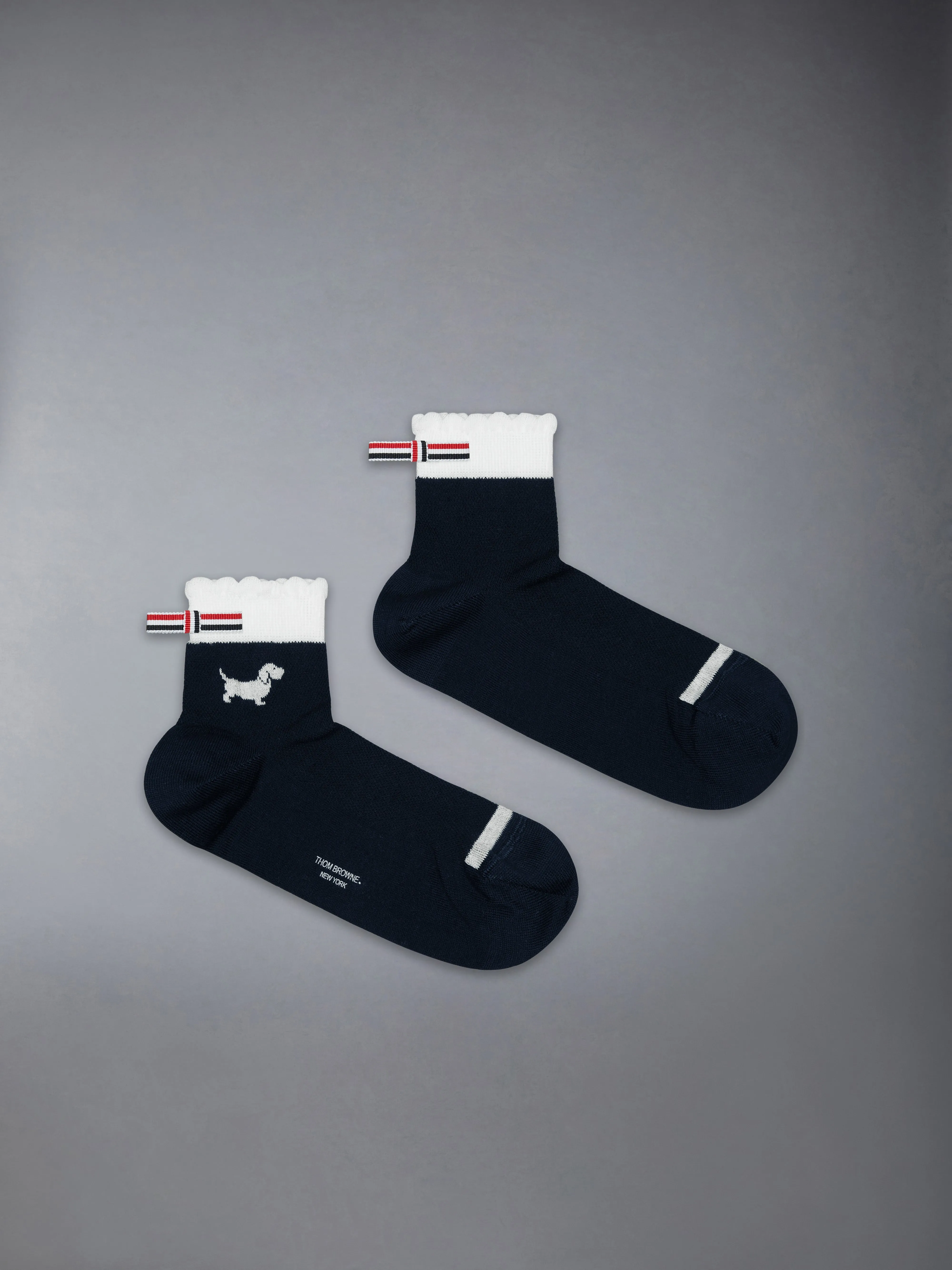 POINTELLE STITCH HECTOR CREW SOCKS sold by Thom Browne