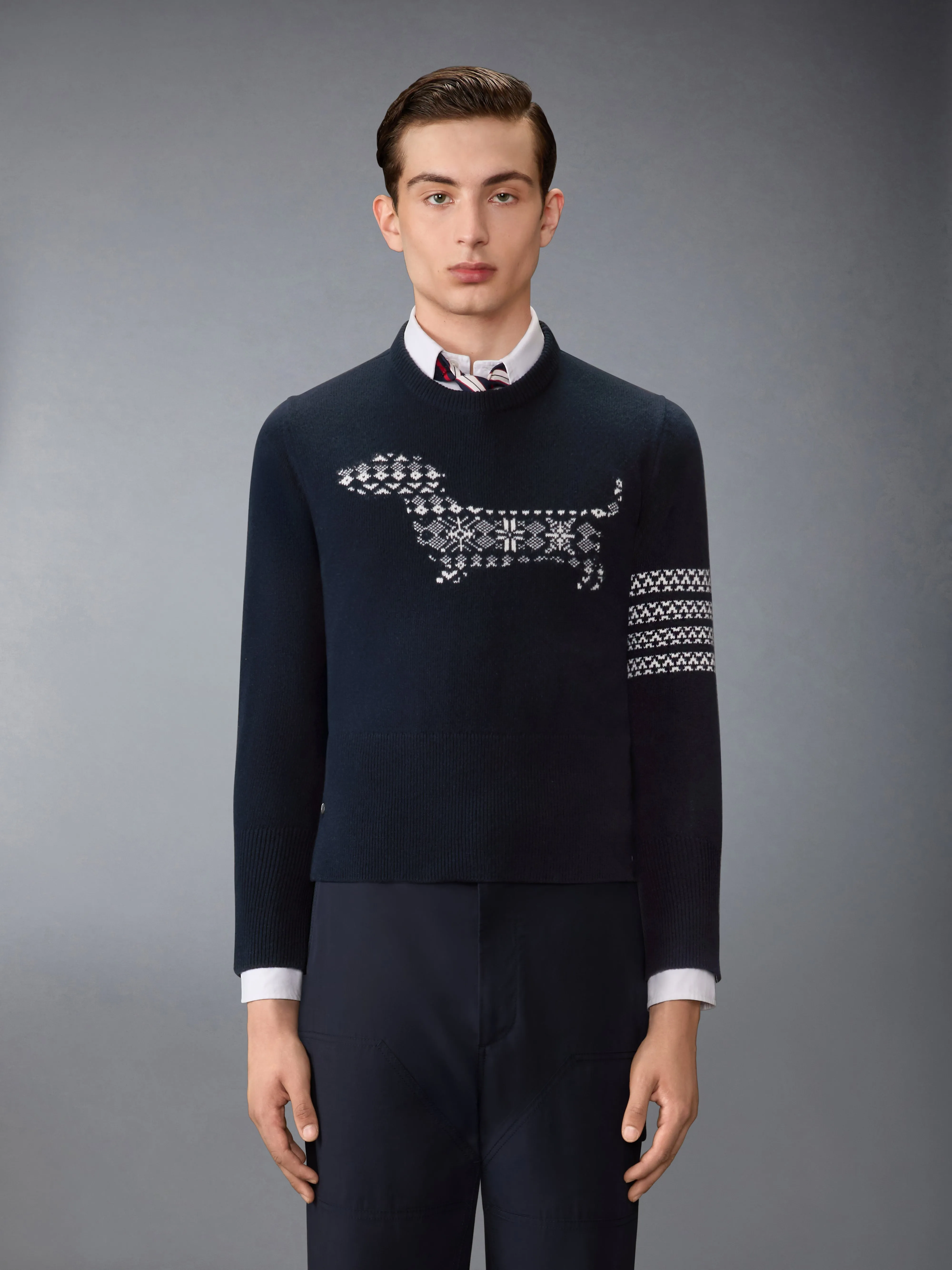 MERINO WOOL HOLIDAY HECTOR 4-BAR PULLOVER sold by Thom Browne