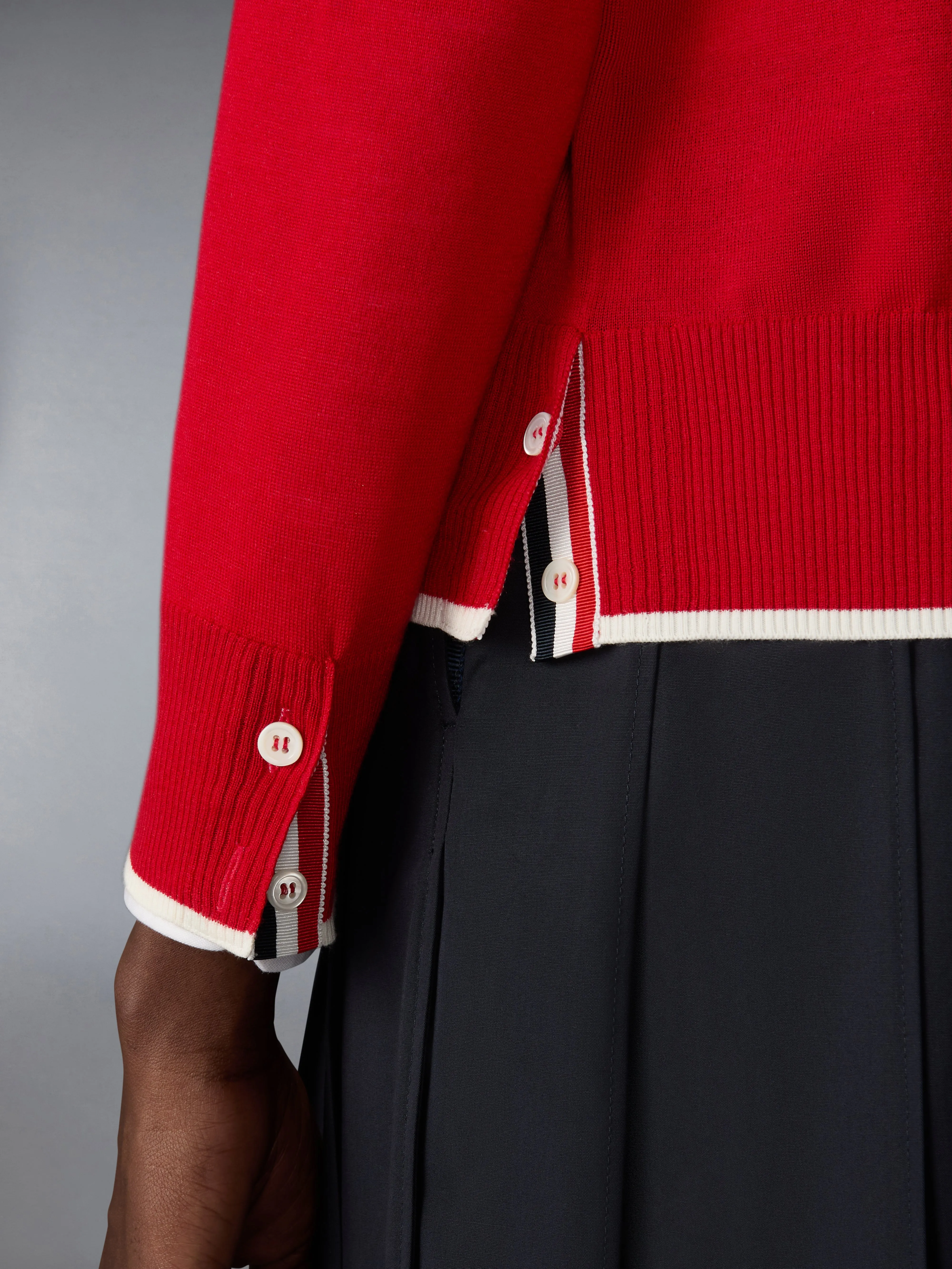 FINE MERINO WOOL 4-BAR RELAXED FIT CARDIGAN sold by Thom Browne product image thumbnail 4