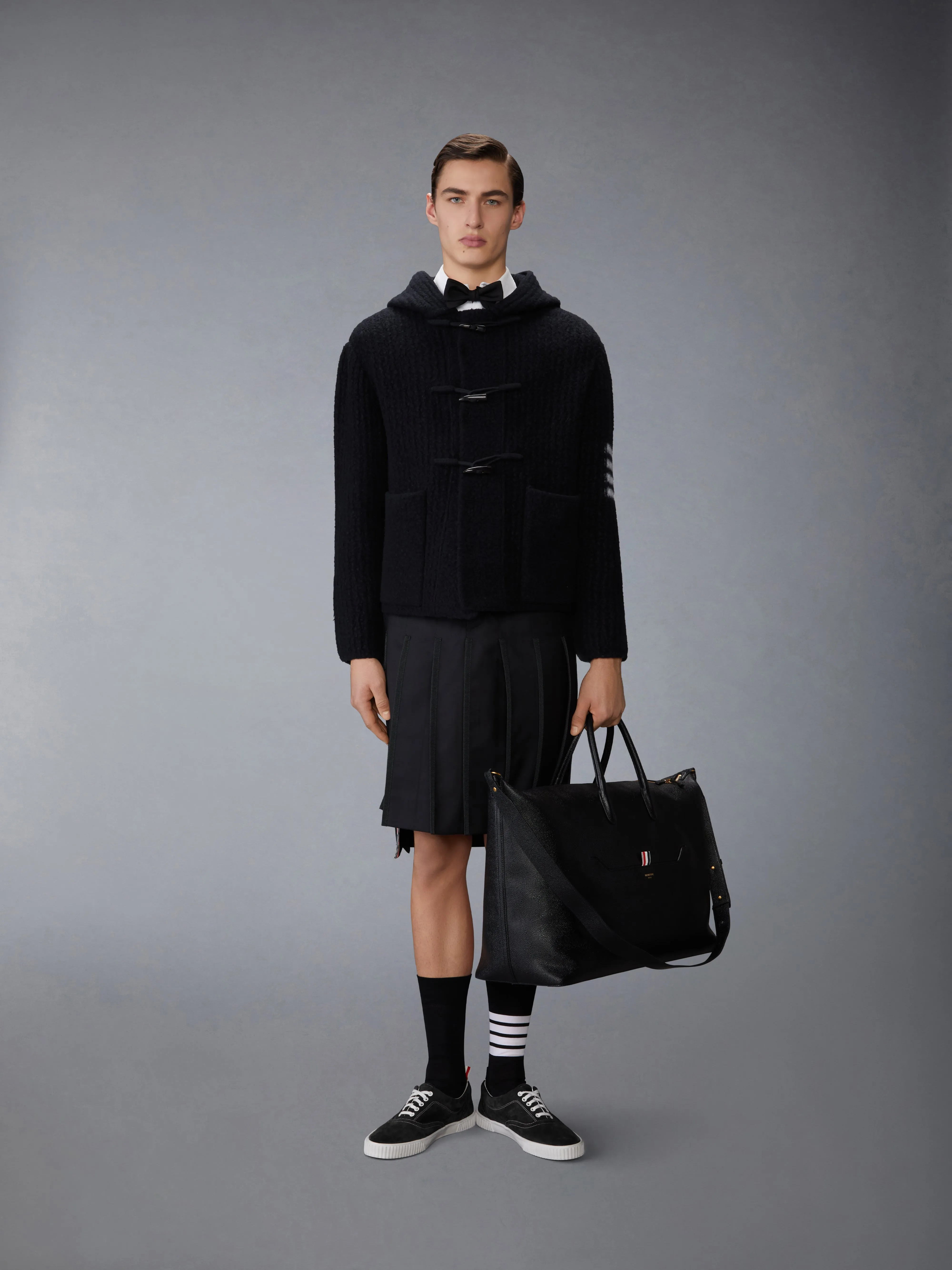 INTARSIA 4-BAR BOILED MERINO WOOL DUFFLE COAT sold by Thom Browne product image thumbnail 3