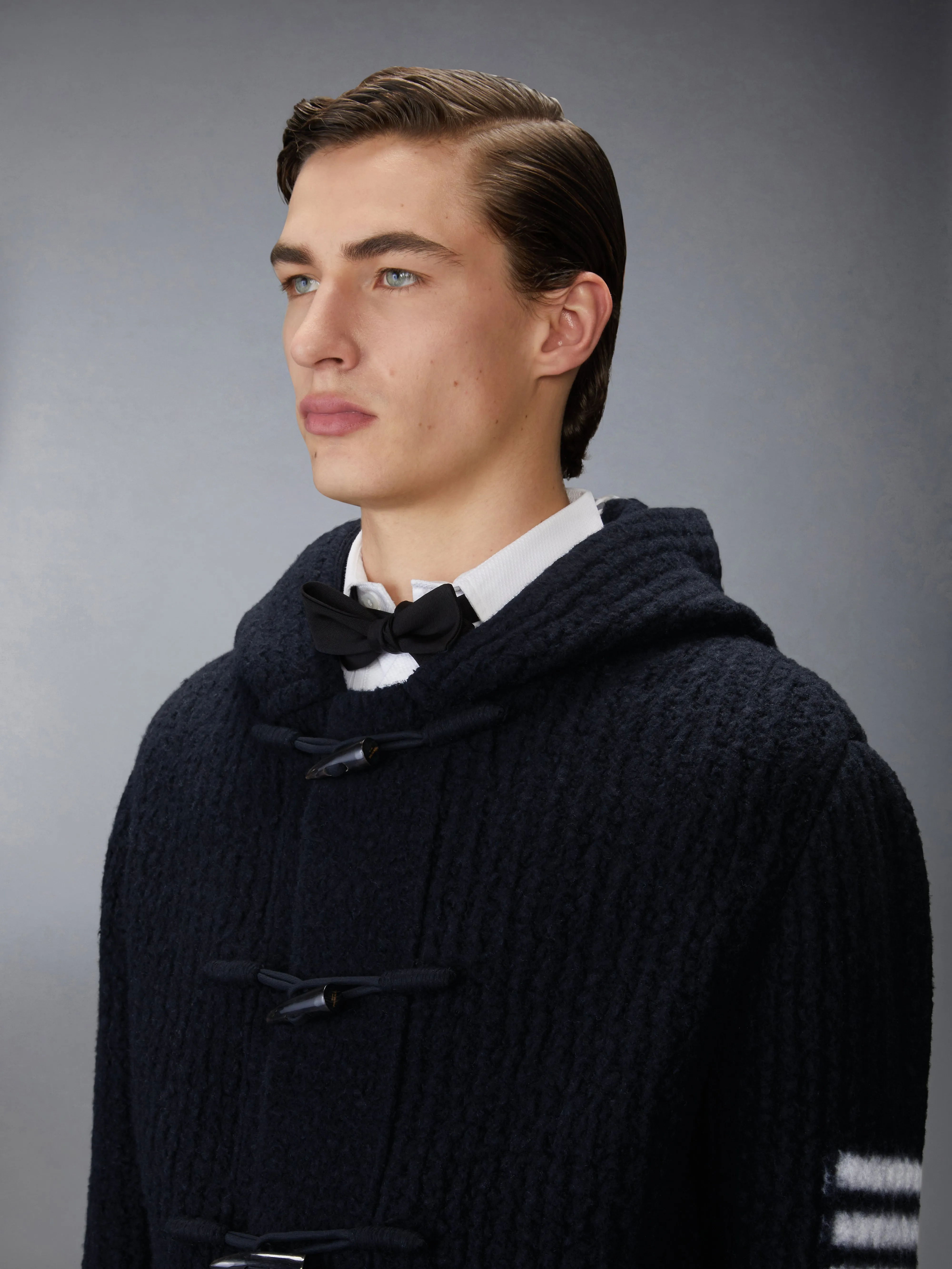 INTARSIA 4-BAR BOILED MERINO WOOL DUFFLE COAT sold by Thom Browne product image thumbnail 5