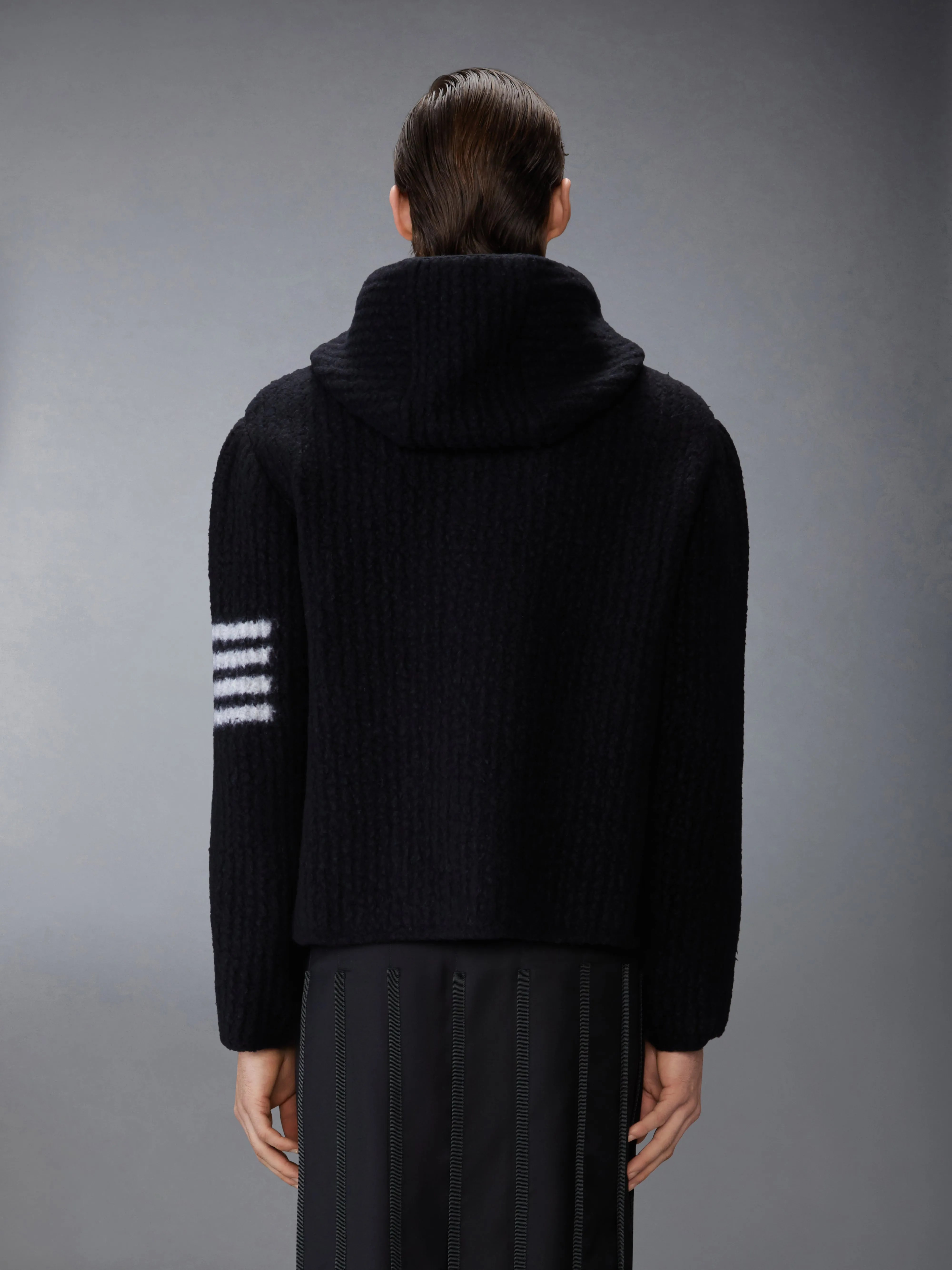 INTARSIA 4-BAR BOILED MERINO WOOL DUFFLE COAT sold by Thom Browne product image thumbnail 2