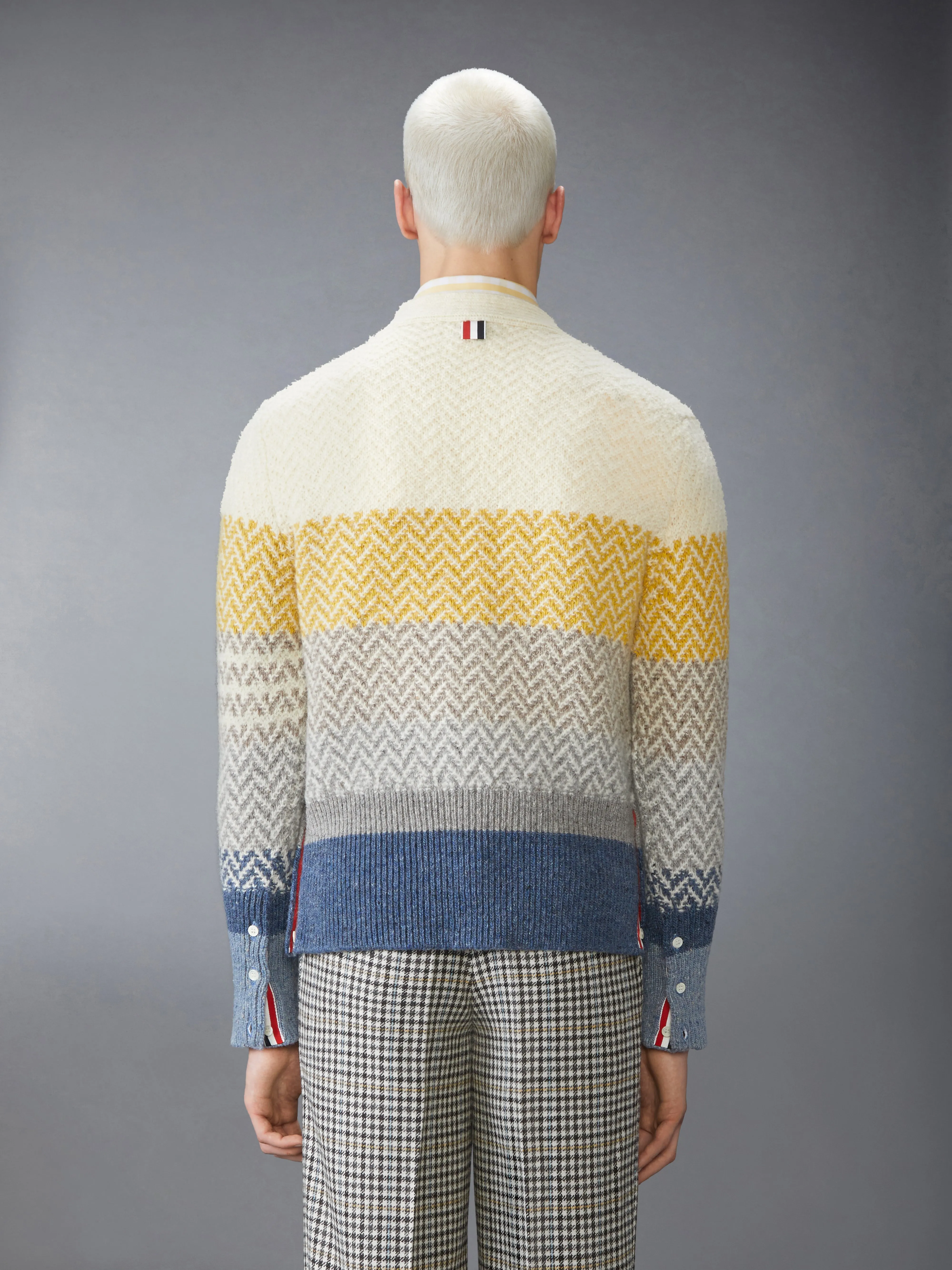 DONEGAL AND CUSHENDALE HERRINGBONE JACQUARD V NECK CARDIGAN sold by Thom Browne product image thumbnail 2