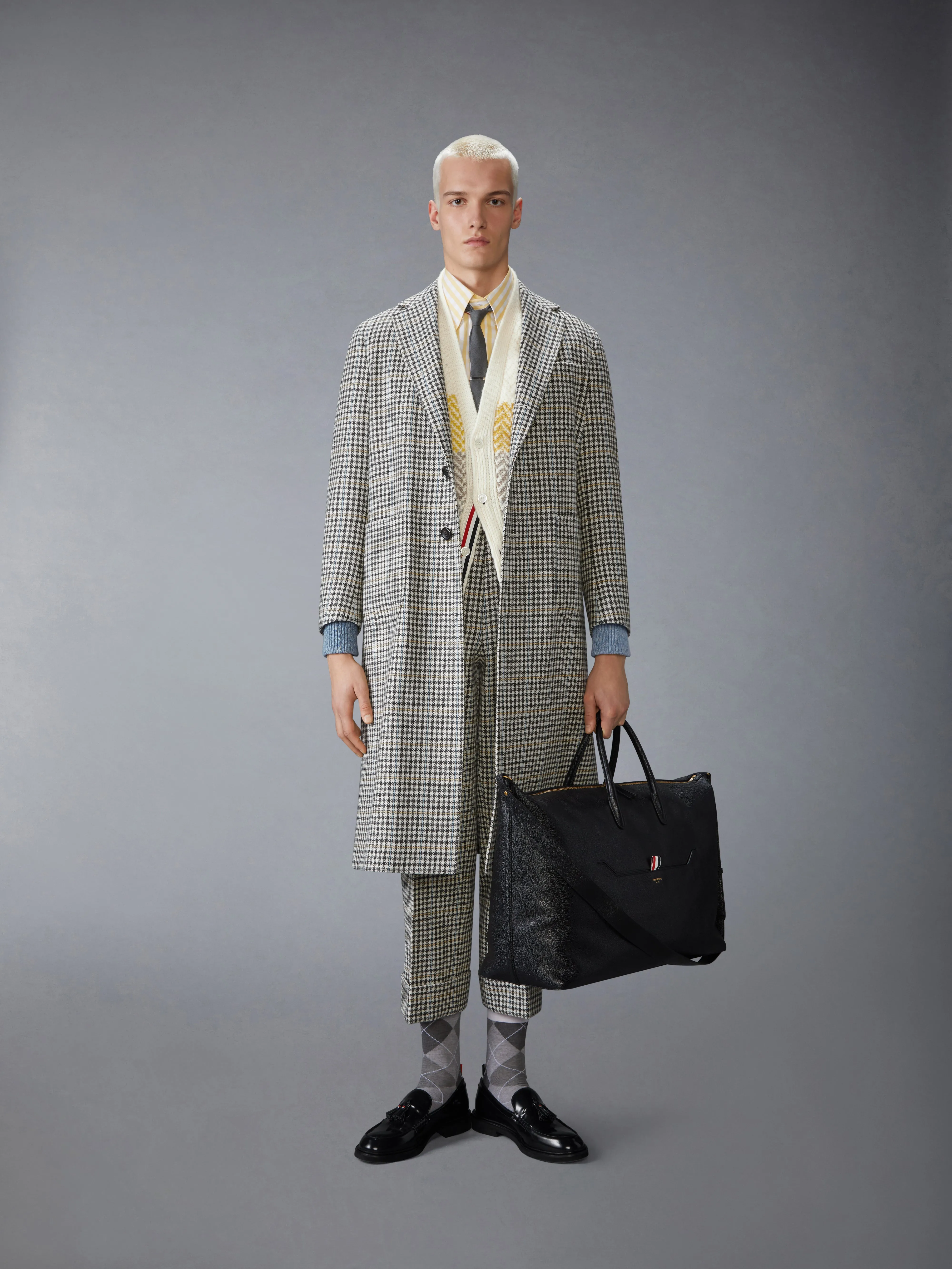 DONEGAL AND CUSHENDALE HERRINGBONE JACQUARD V NECK CARDIGAN sold by Thom Browne product image thumbnail 3
