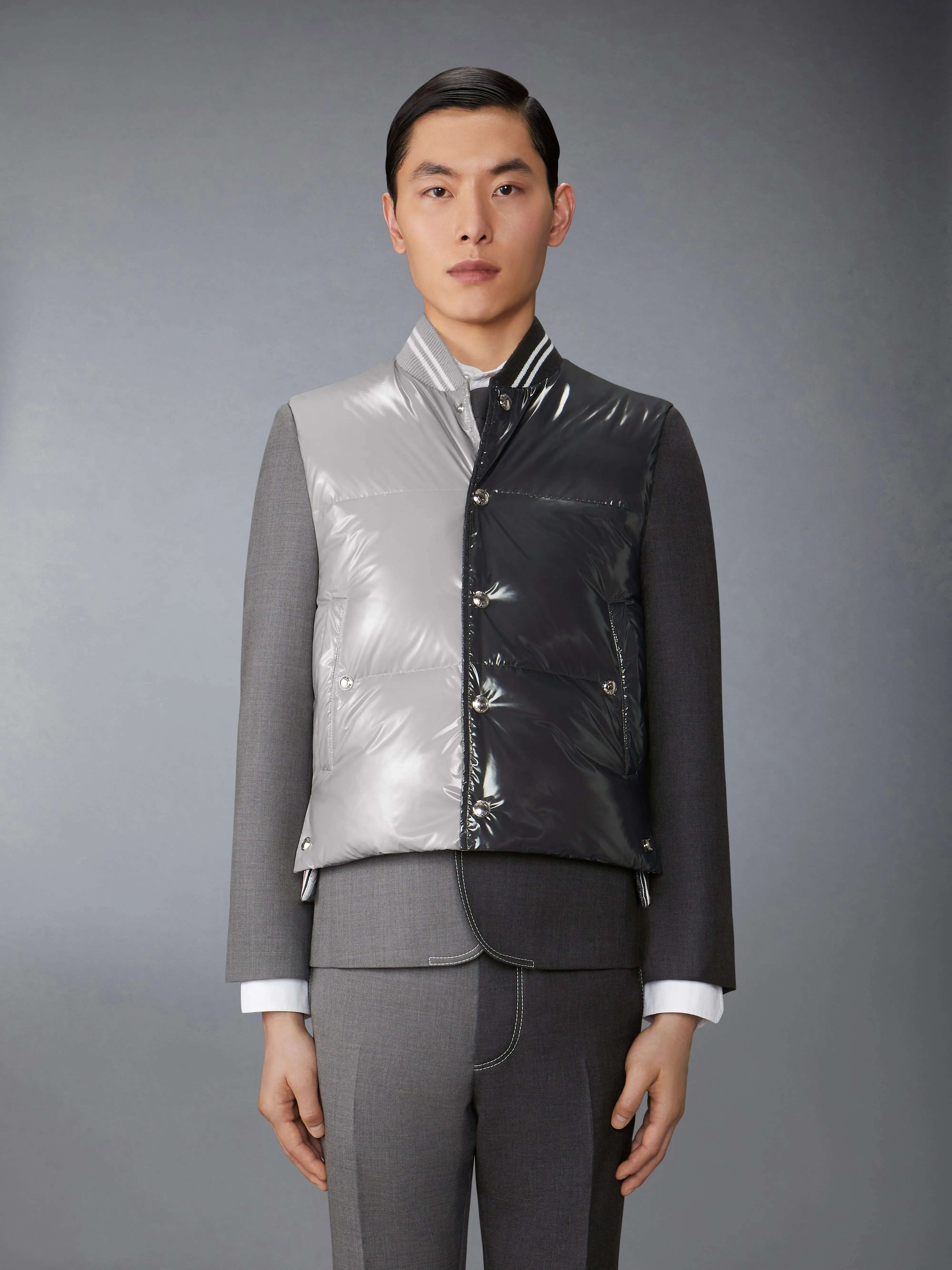 FUNMIX GLOSSY TECH DOWN FILL VEST sold by Thom Browne